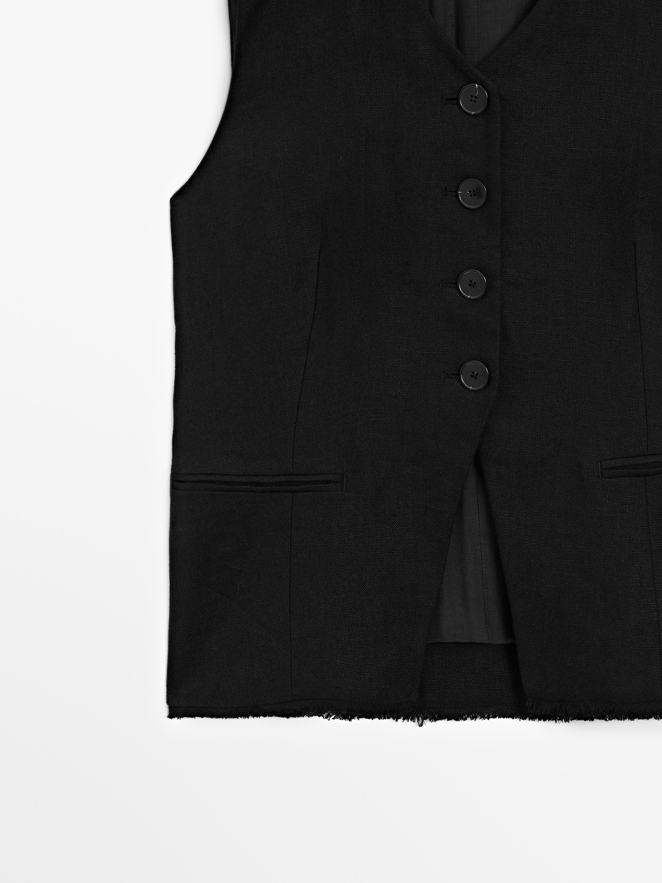 Veste sans manches effilochée 100 % lin