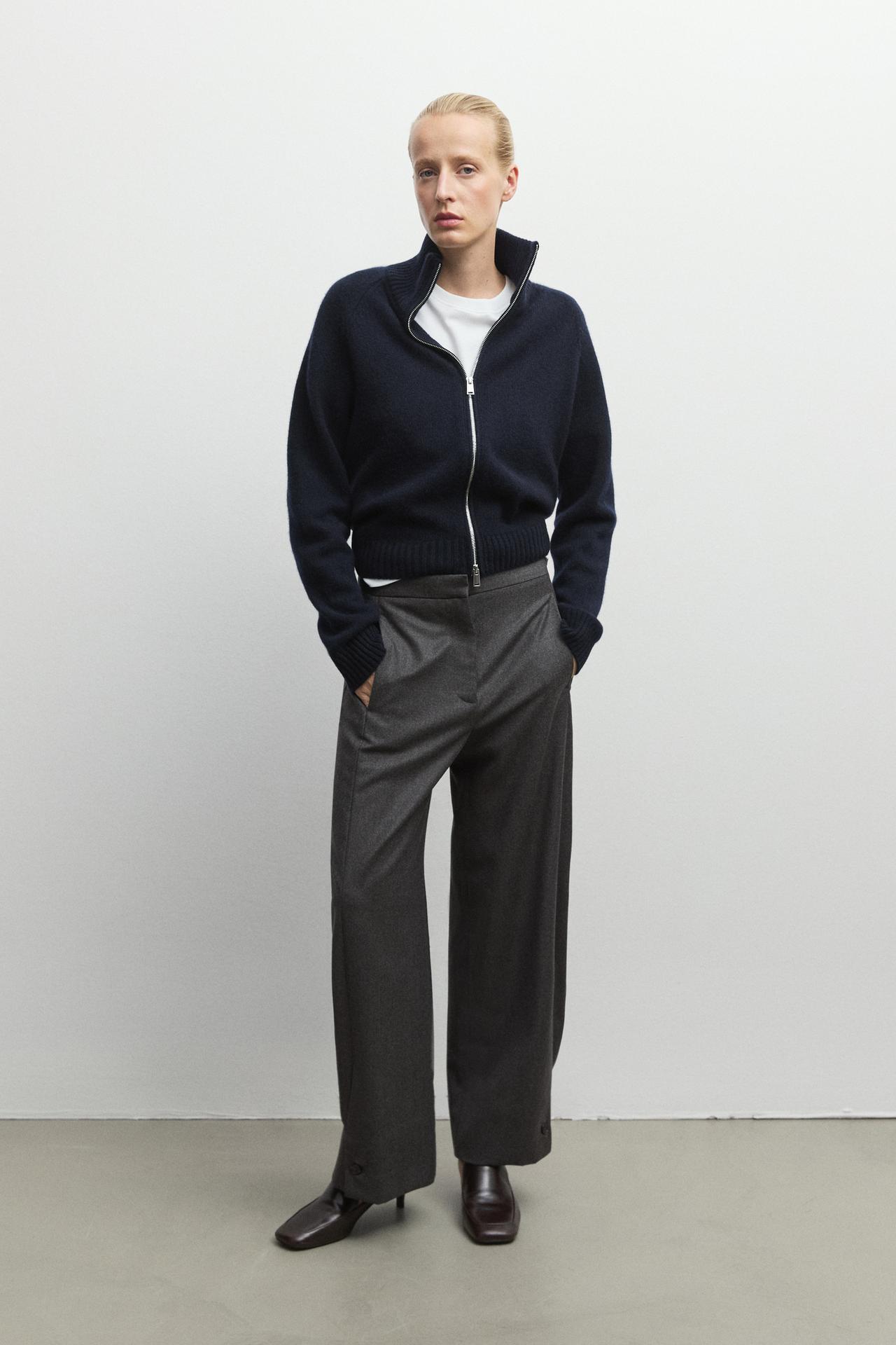 100% cashmere zip knit cardigan — NAVY BLUE