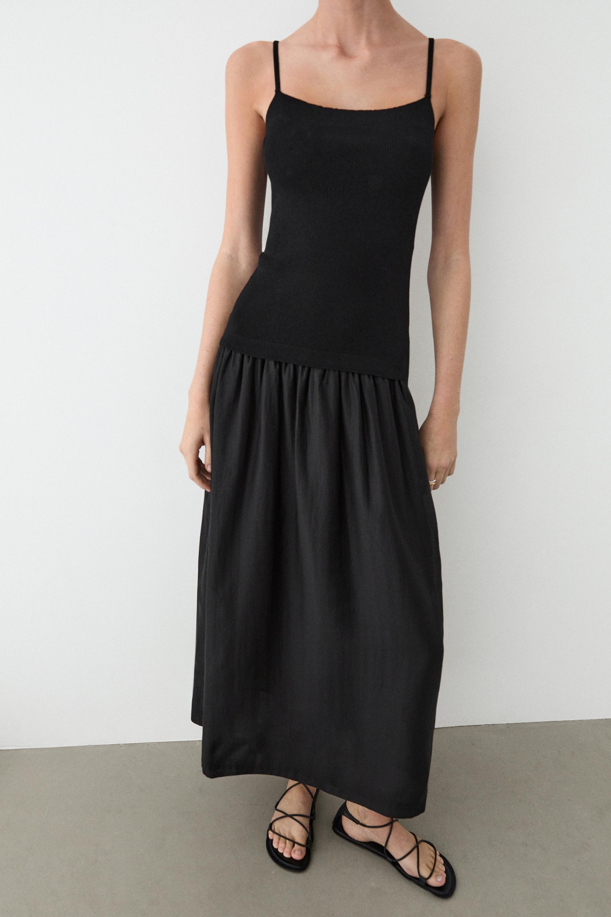 Combined strap midi dress Black Dress | Massimo Dutti Combined strap midi dress Black Dress | Massimo Dutti