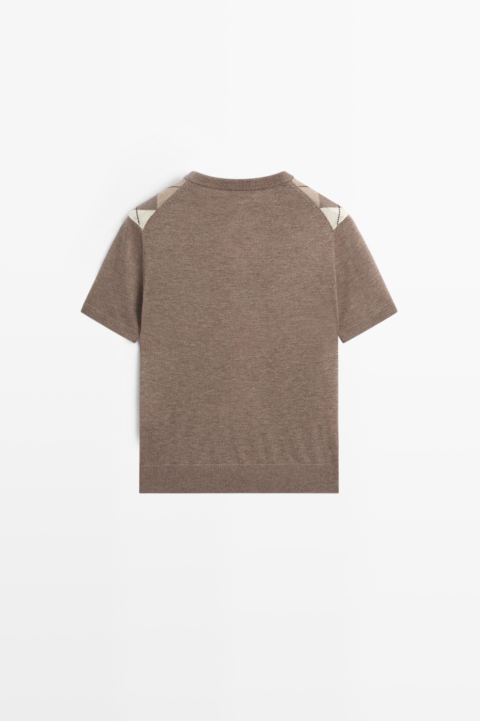 Short sleeve diamond-pattern sweater — TAUPE GREY