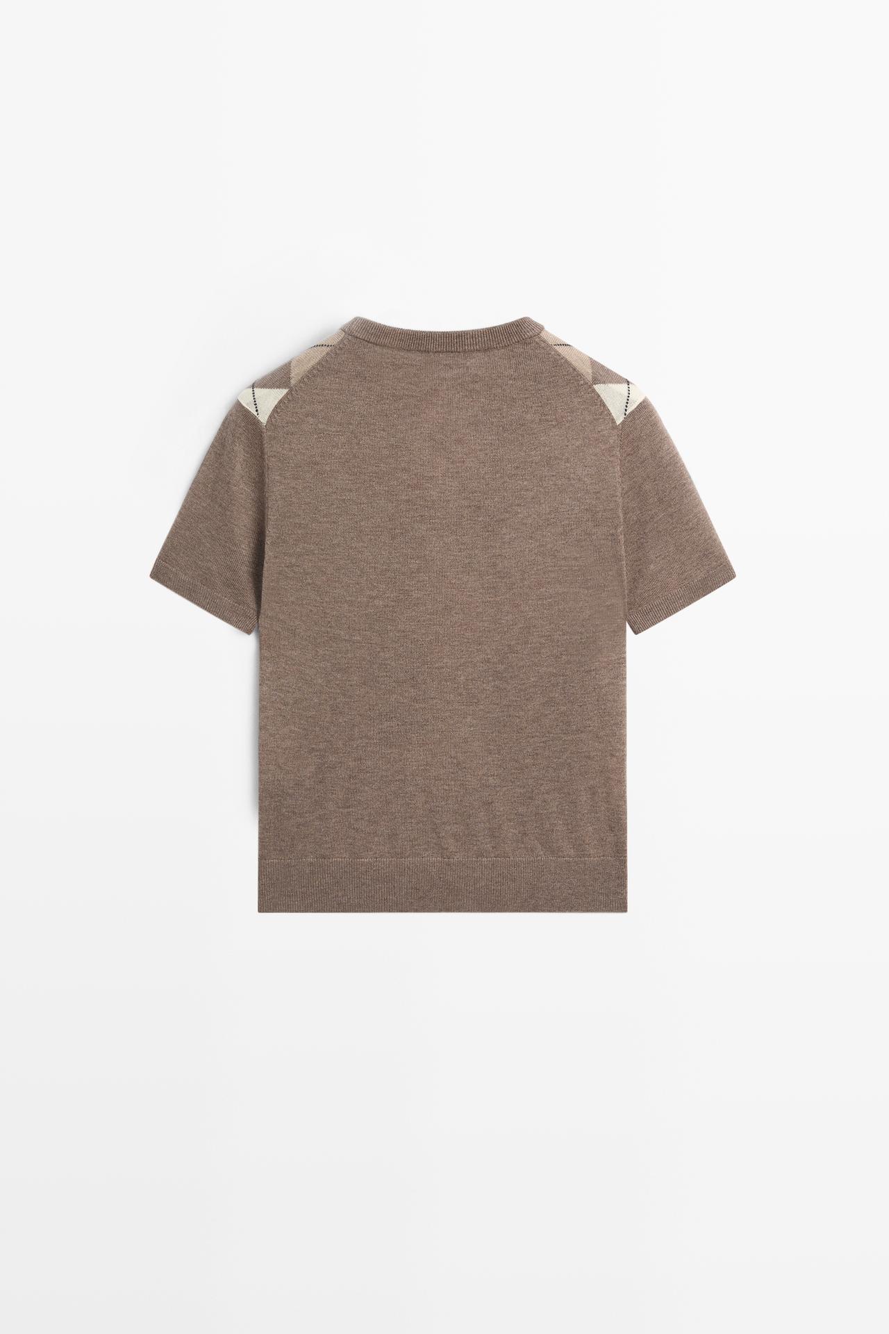 Short sleeve argyle pattern sweater — TAUPE GREY