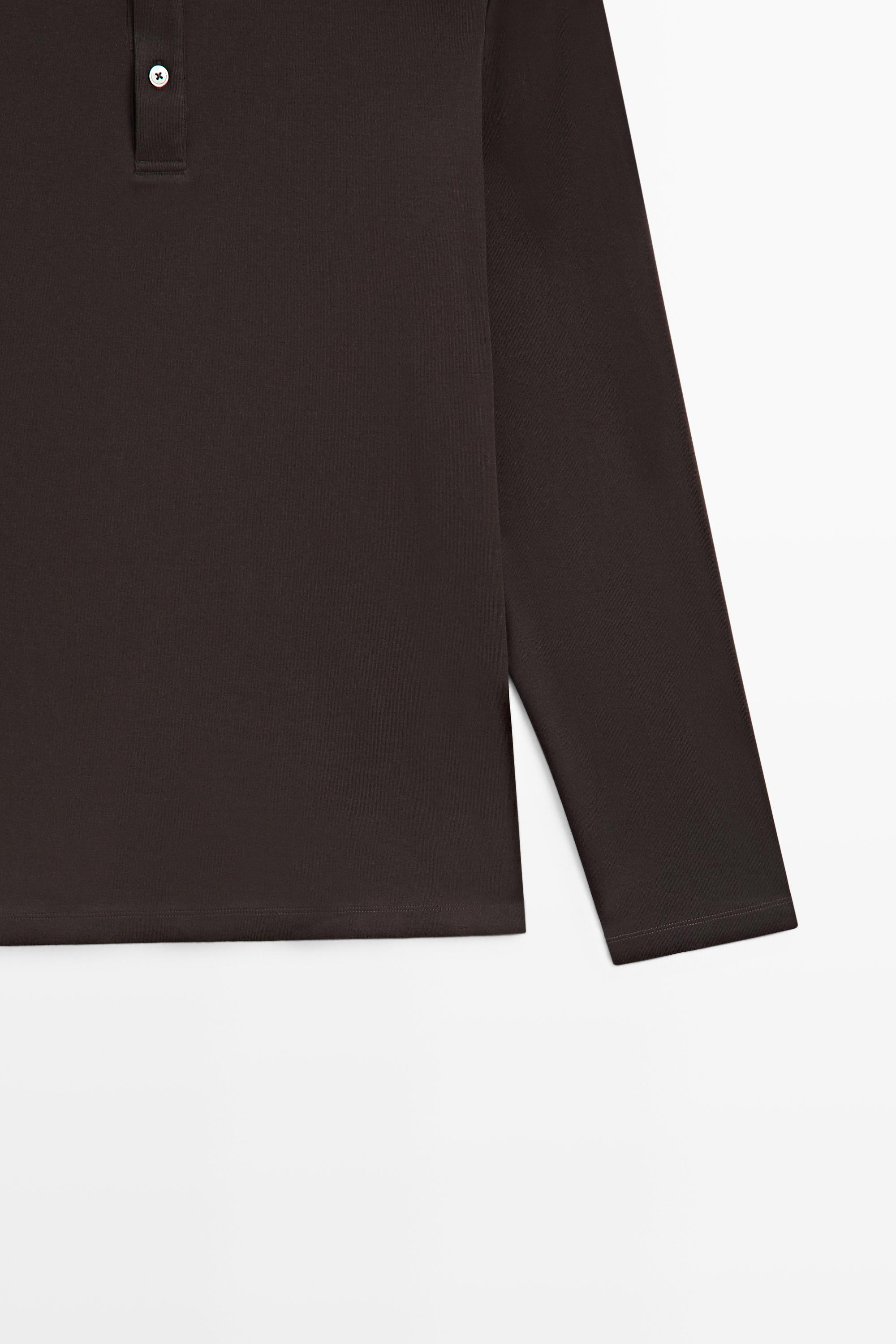 100% cotton long sleeve henley T-shirt — Chocolate