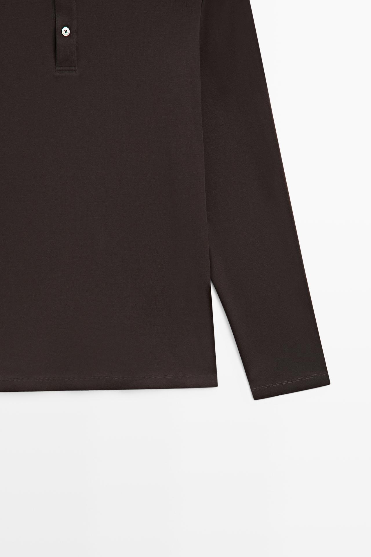 100% cotton long sleeve henley T-shirt — Chocolate