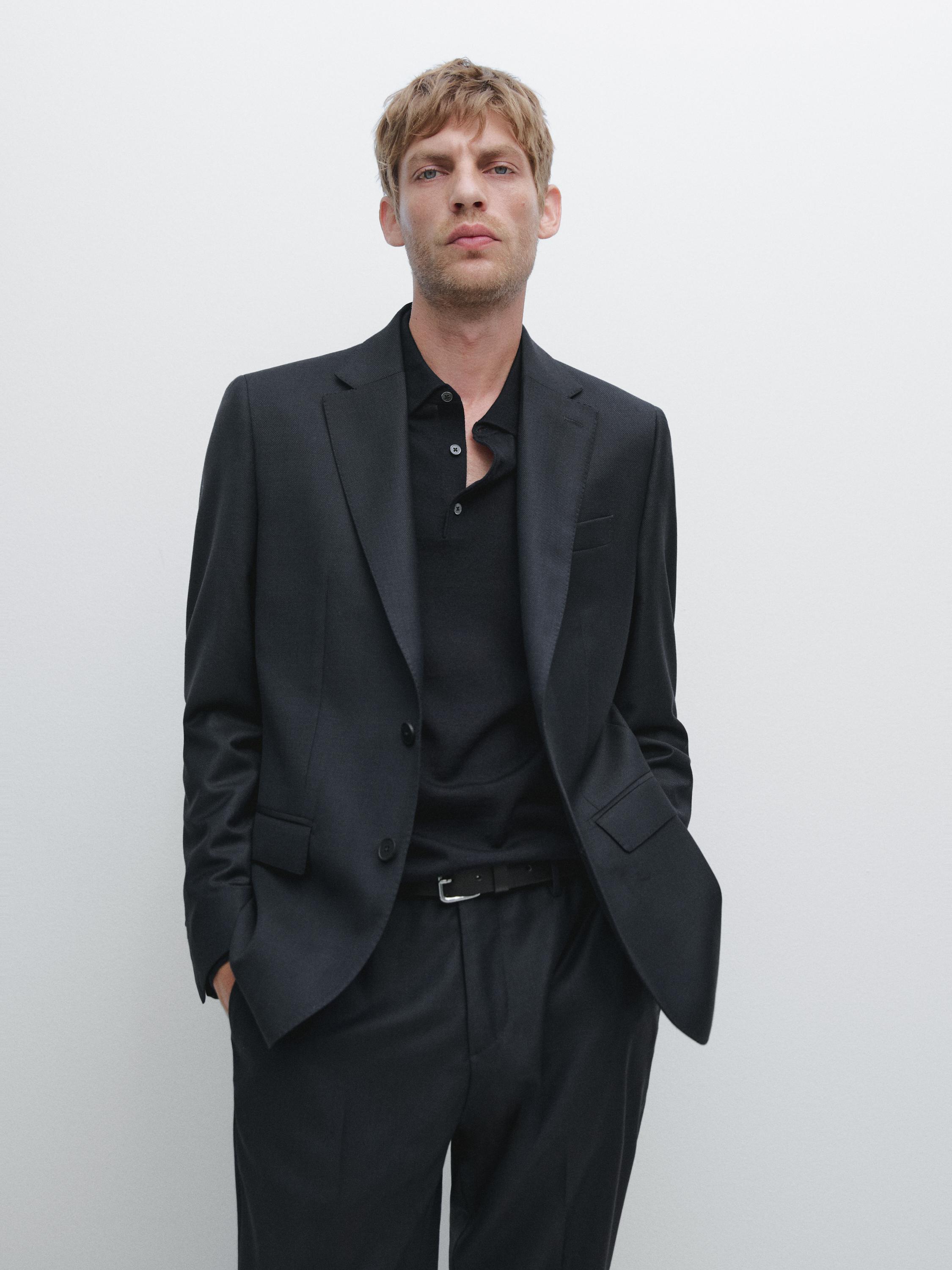 Micro textured weave suit blazer