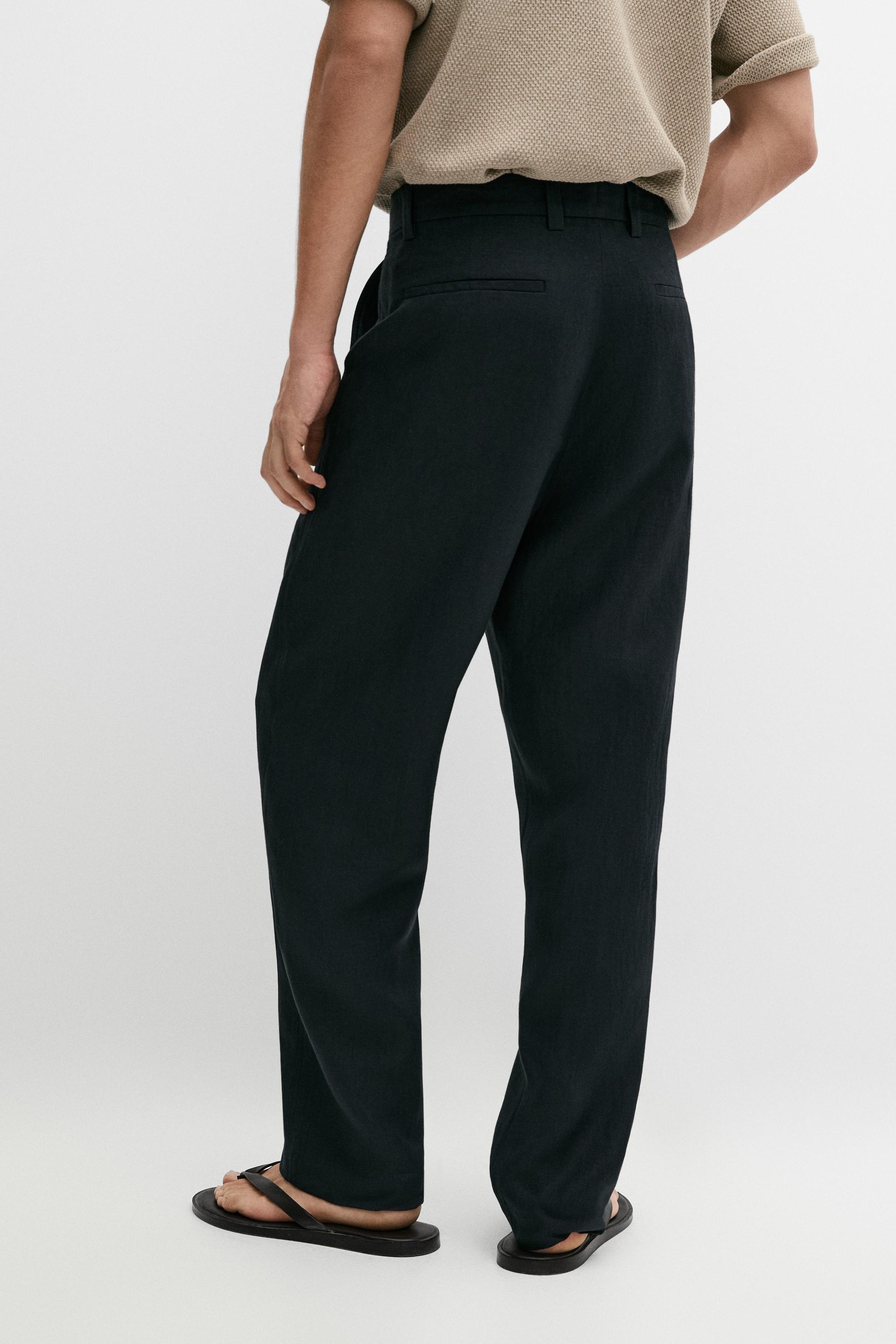 Straight-leg linen pants — DARK BLUE