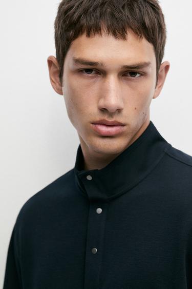 Cotton blend mock neck knit sweater — NAVY BLUE 8