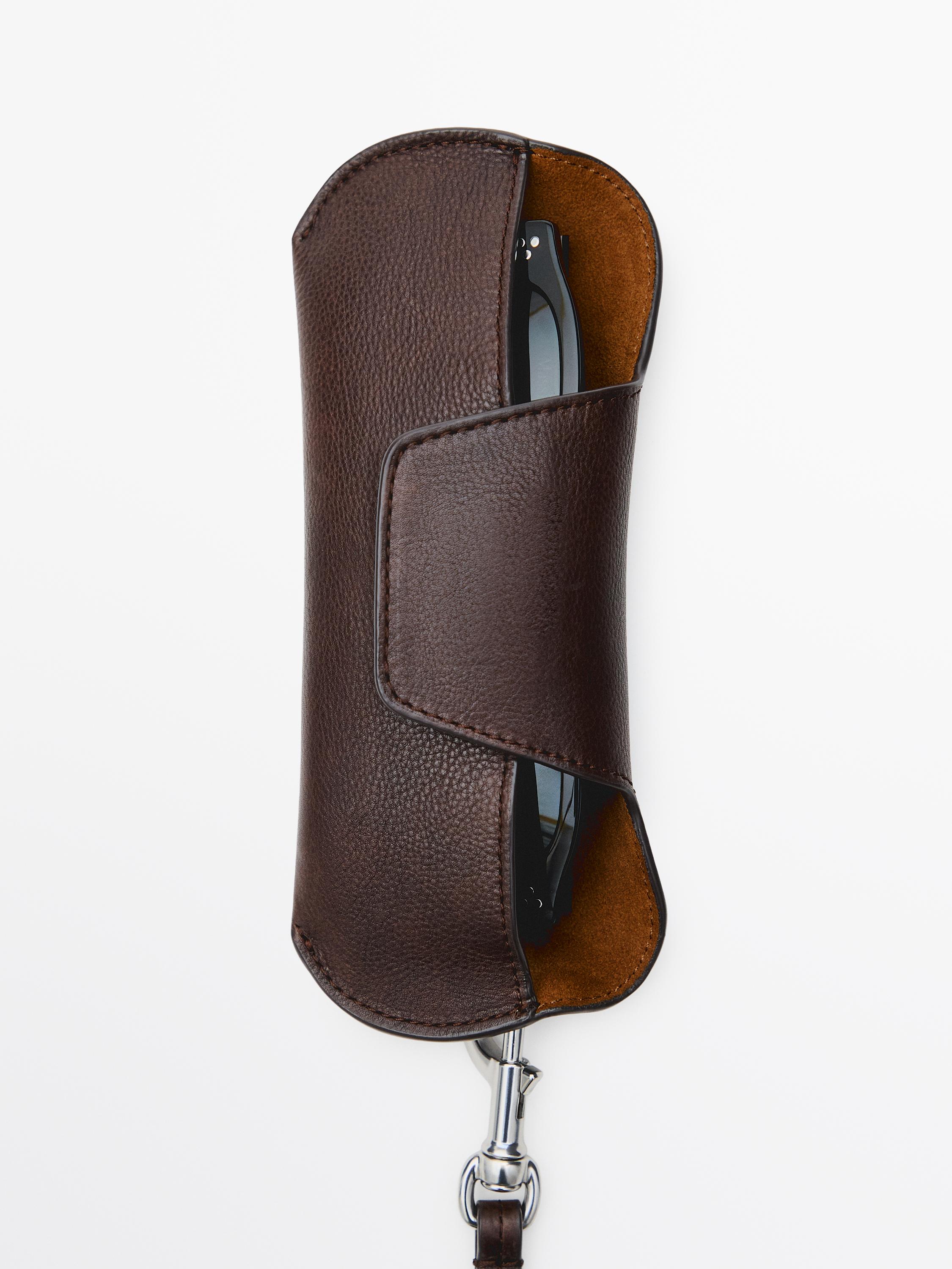 Nappa leather glasses case — BROWN