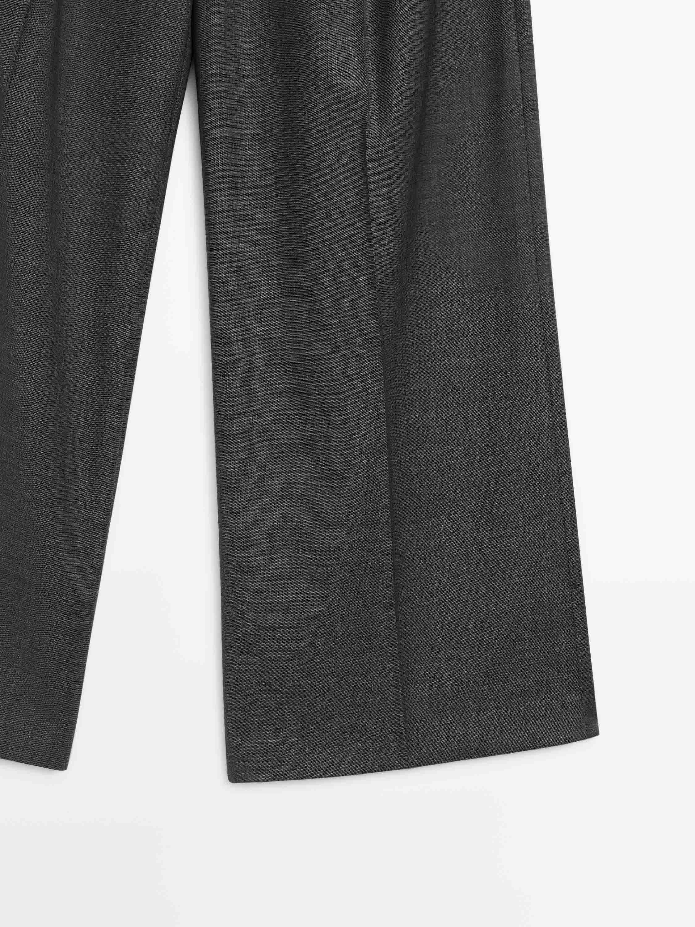 Pantalón straight fit pliegues lana conjunto