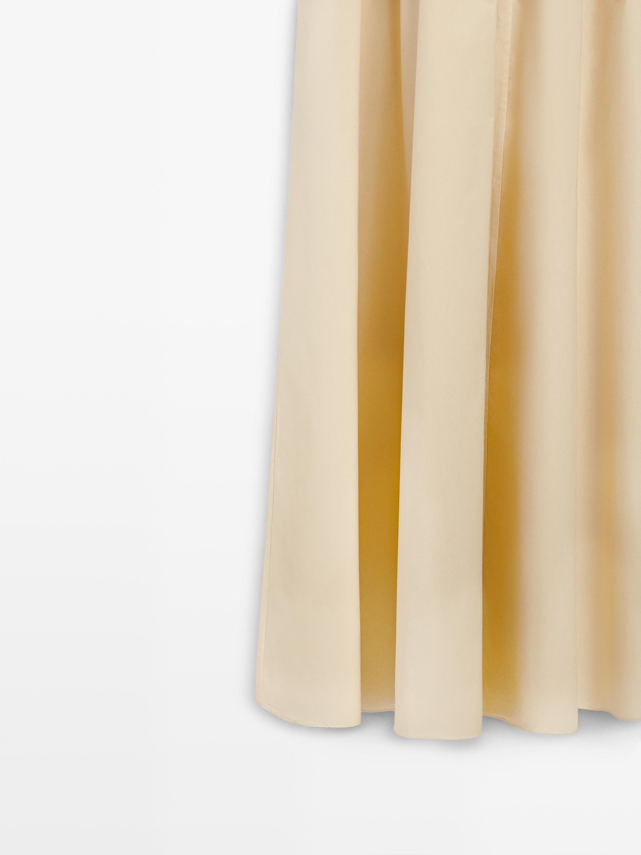 100% cotton midi dress with elasticated waist — PALE YELLOW