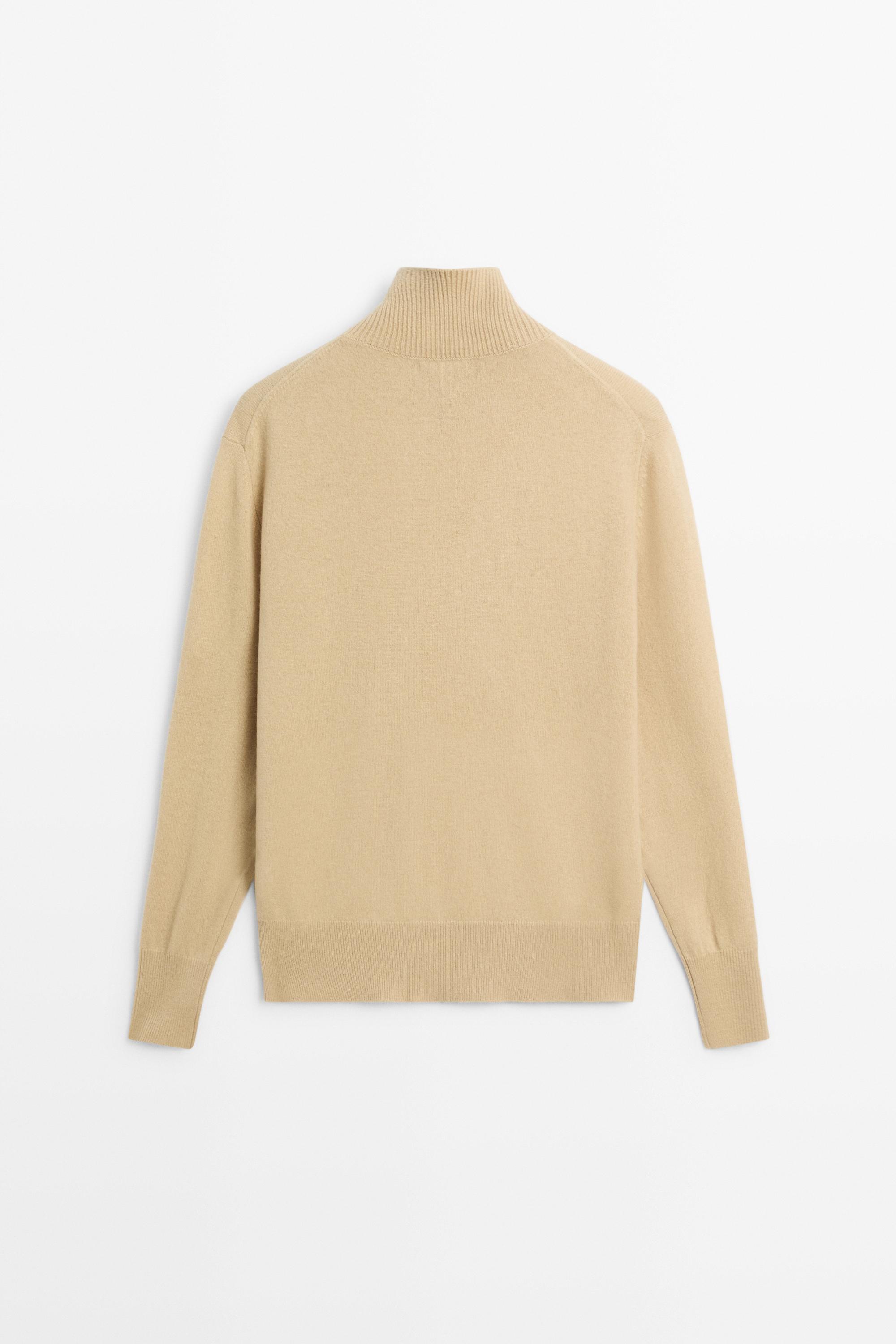 High neck knit sweater with button detail — CAMEL