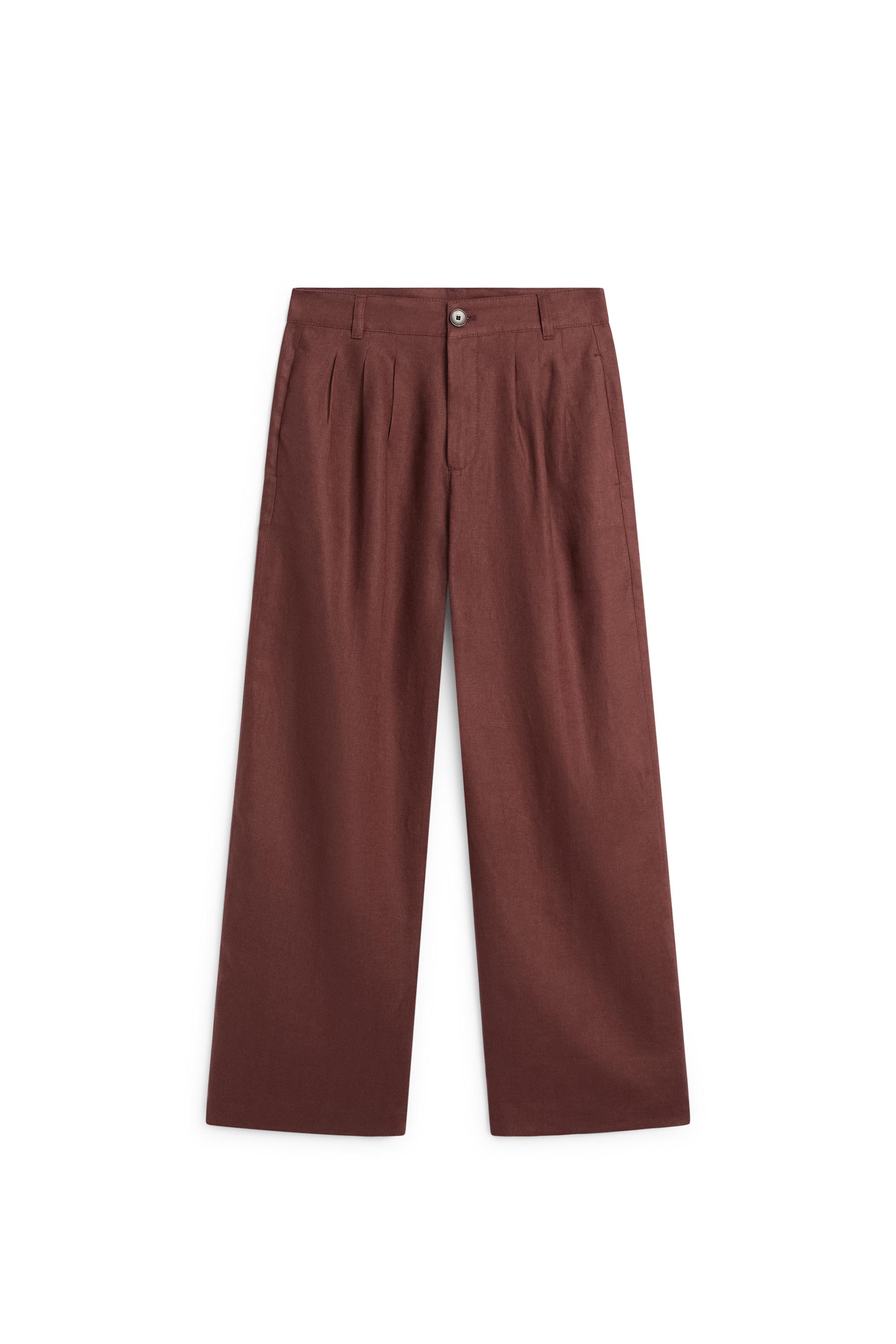 Wide-leg pleated linen trousers — TERRA COTA