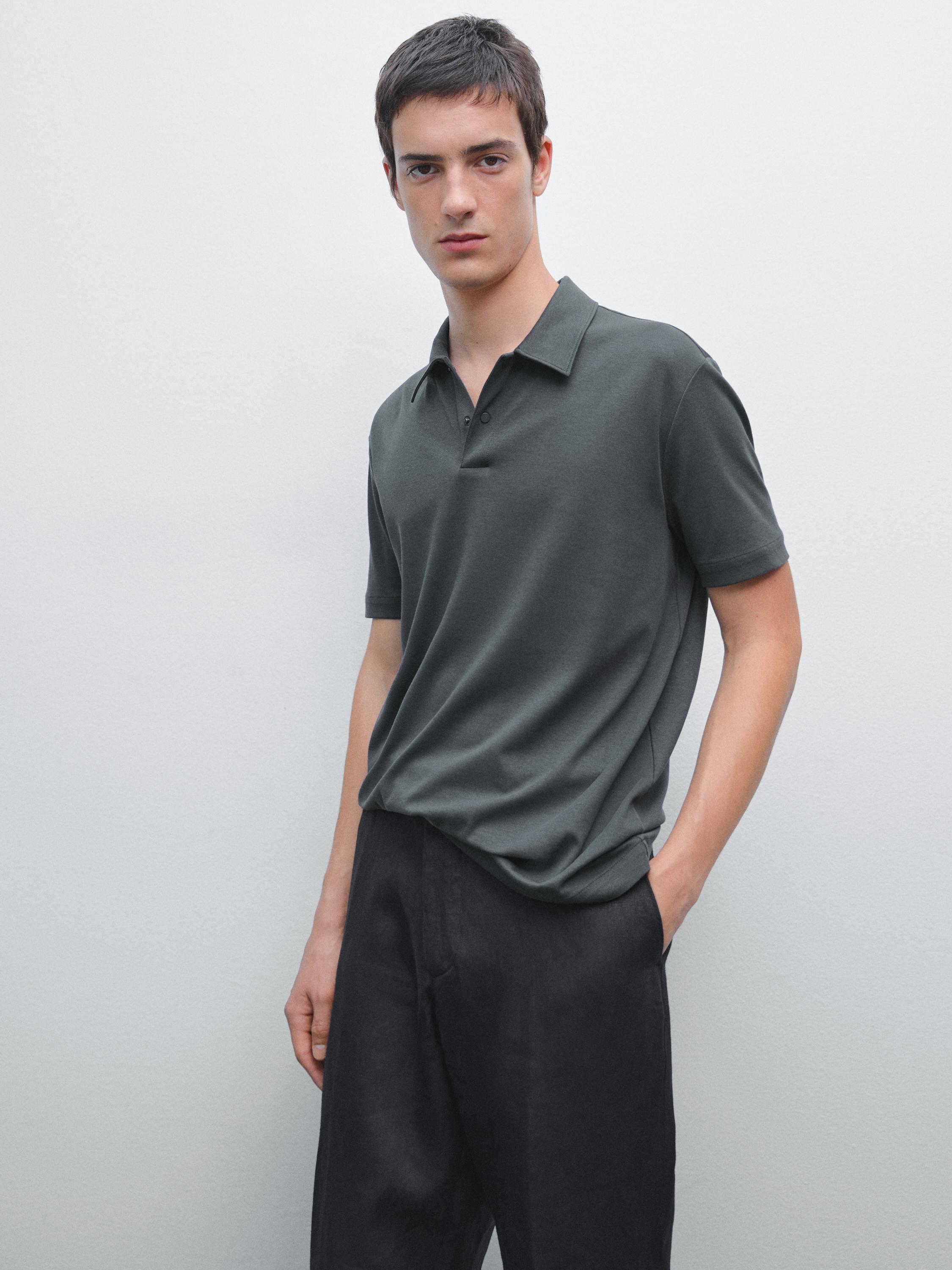 Short sleeve polo shirt with snap-button placket