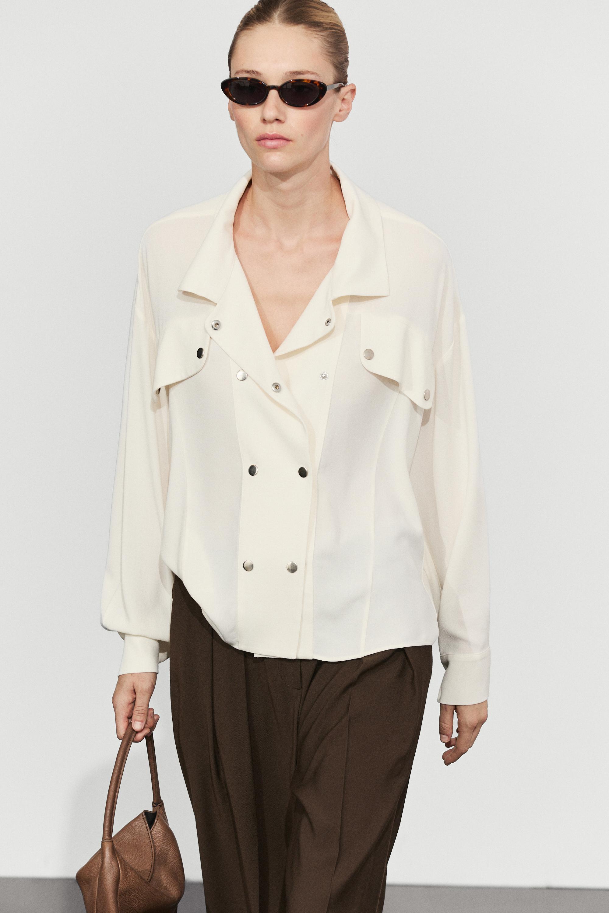 Snap-button stand collar shirt