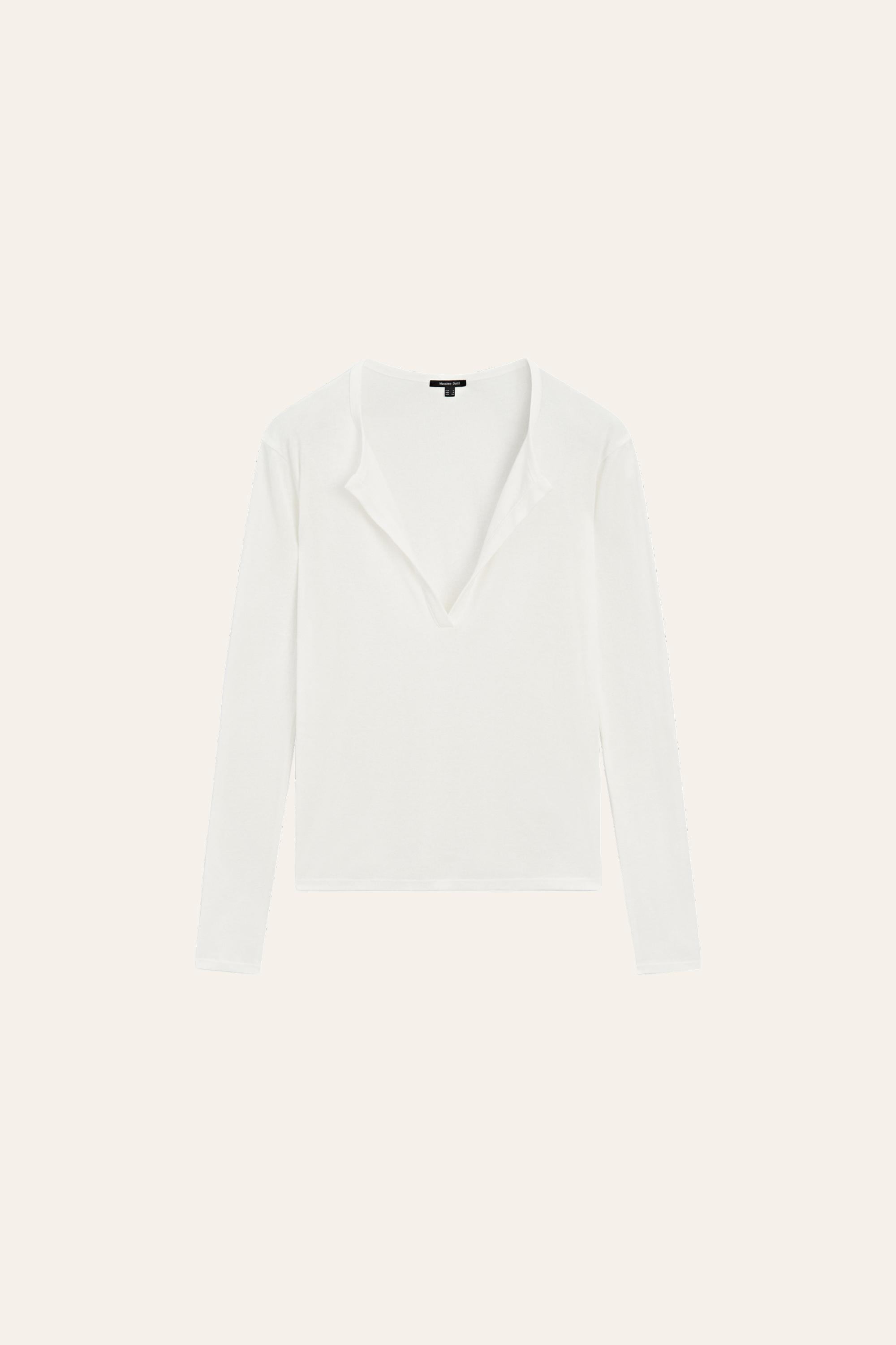 100% cotton V-neck T-shirt — CREAM