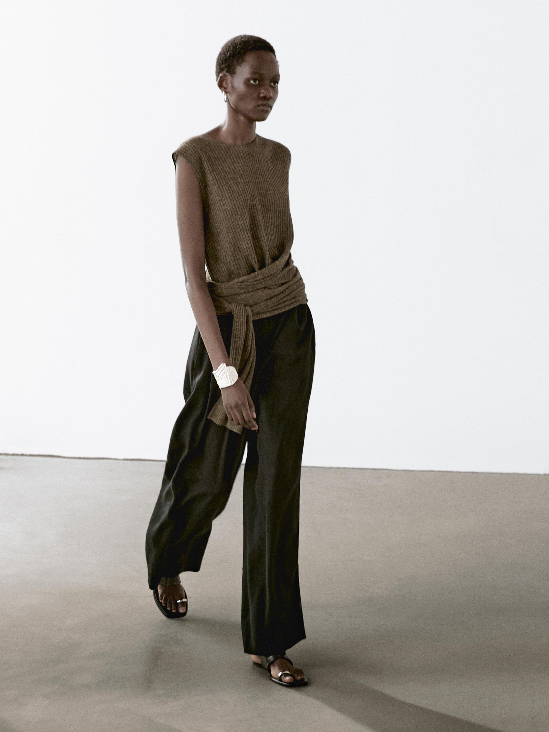 Top nœud chiné lin mélangé