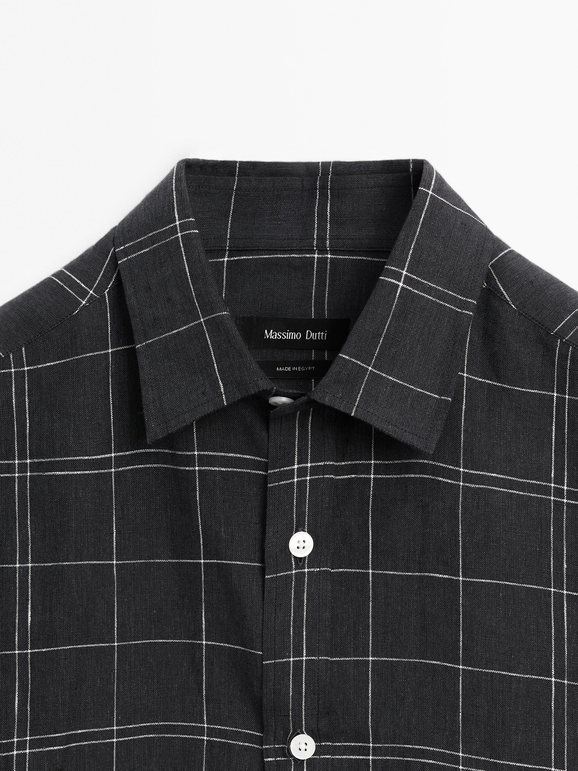 100% linen regular fit check shirt
