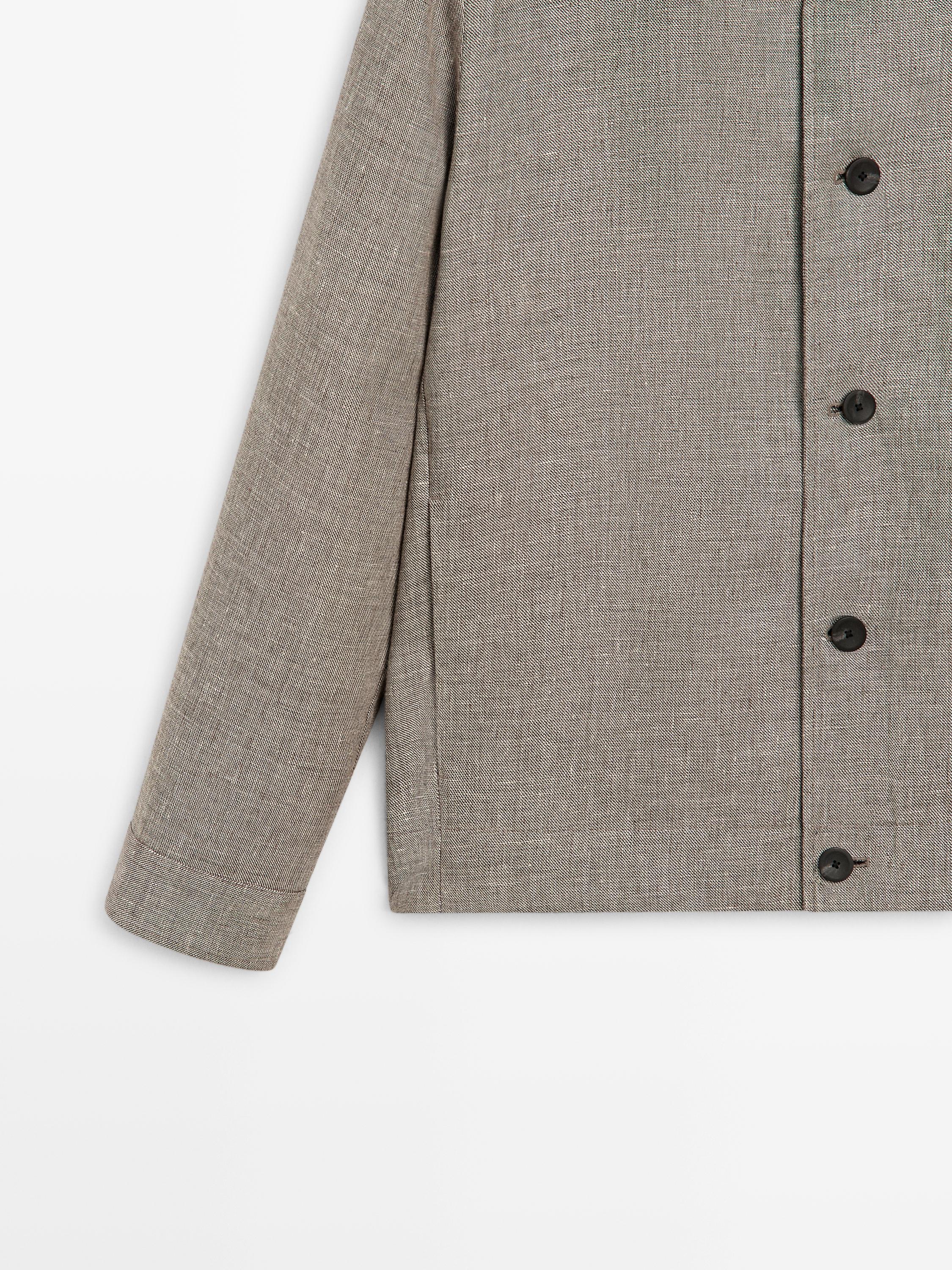 Linen blend bomber jacket with collar detail — BEIGE MARL