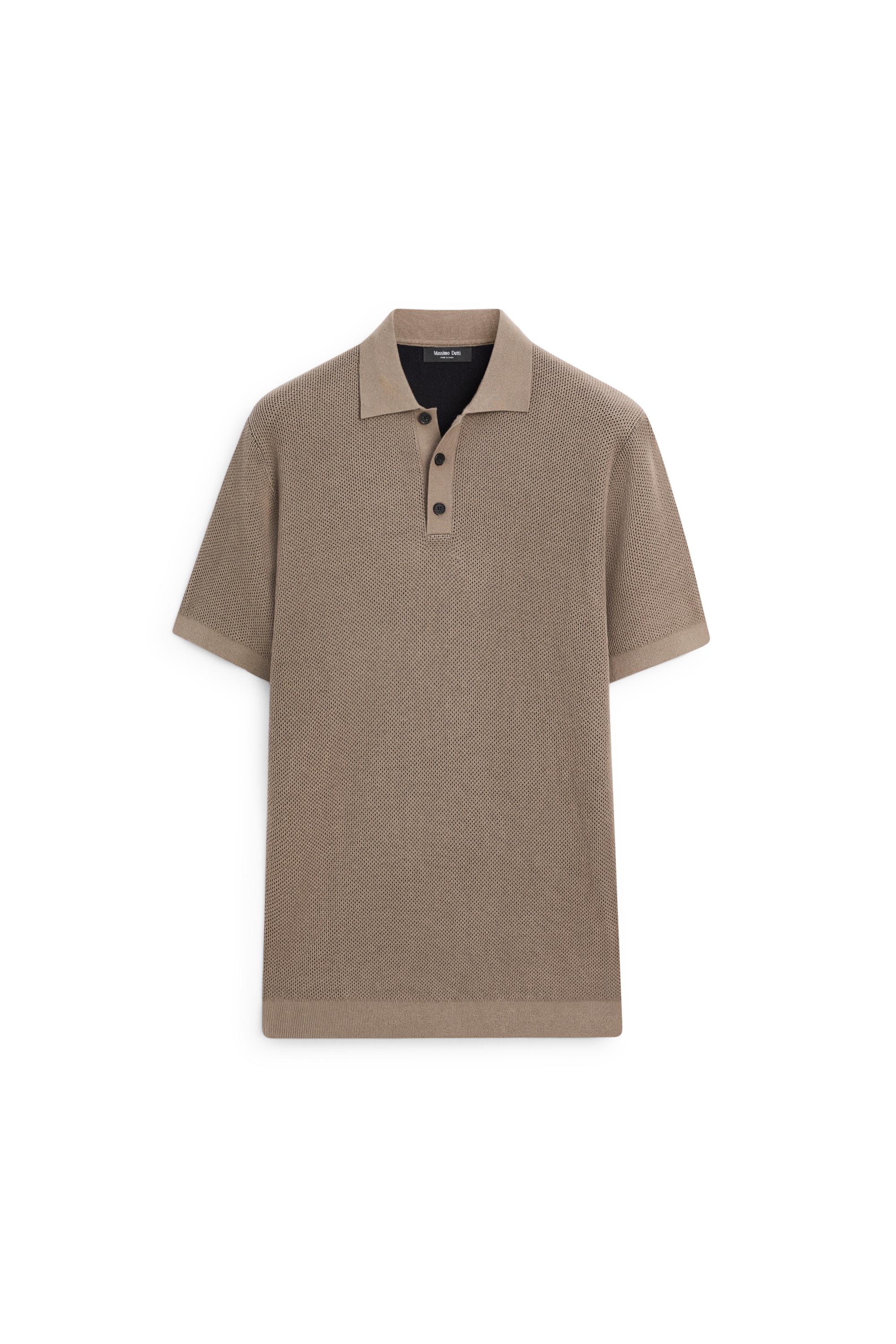 100% cotton textured contrast polo shirt — BEIGE