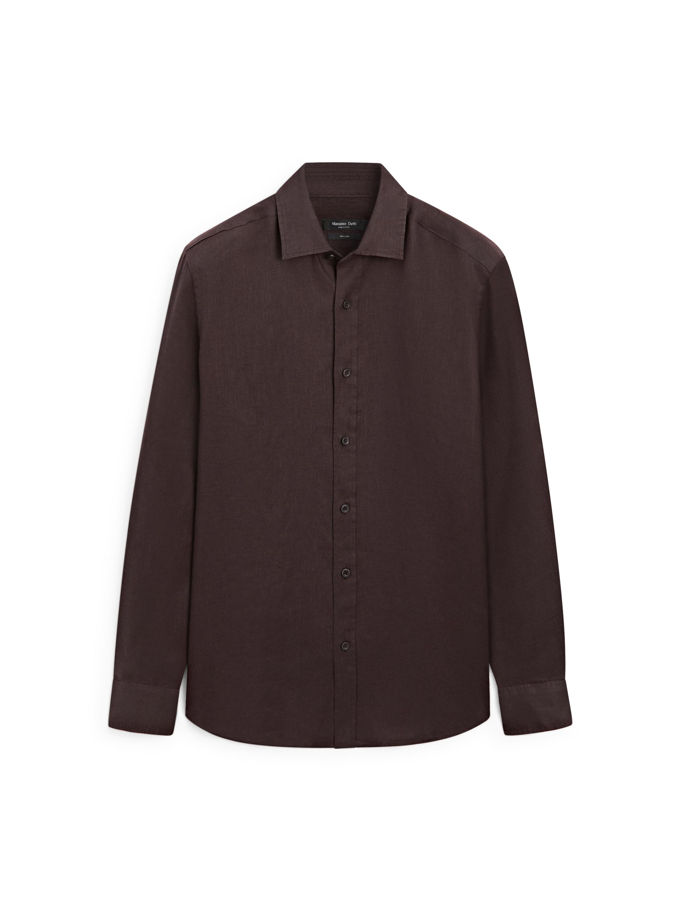 100% linen slim fit shirt — BURGUNDY
