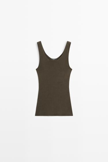 100% cotton ribbed tank top — OLIVE 2