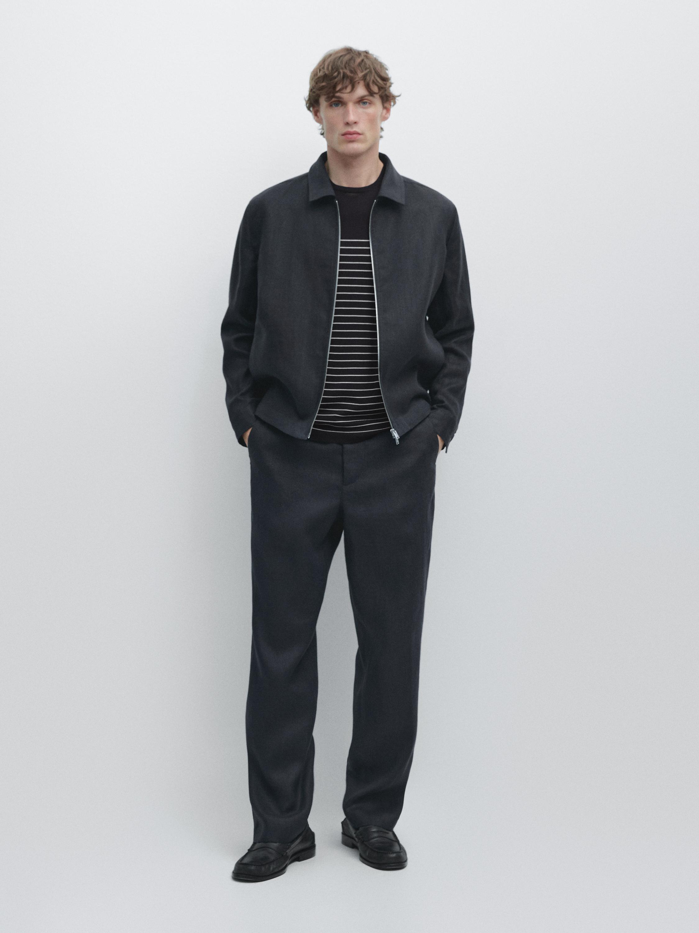 Lightweight 100% linen trousers — NAVY BLUE