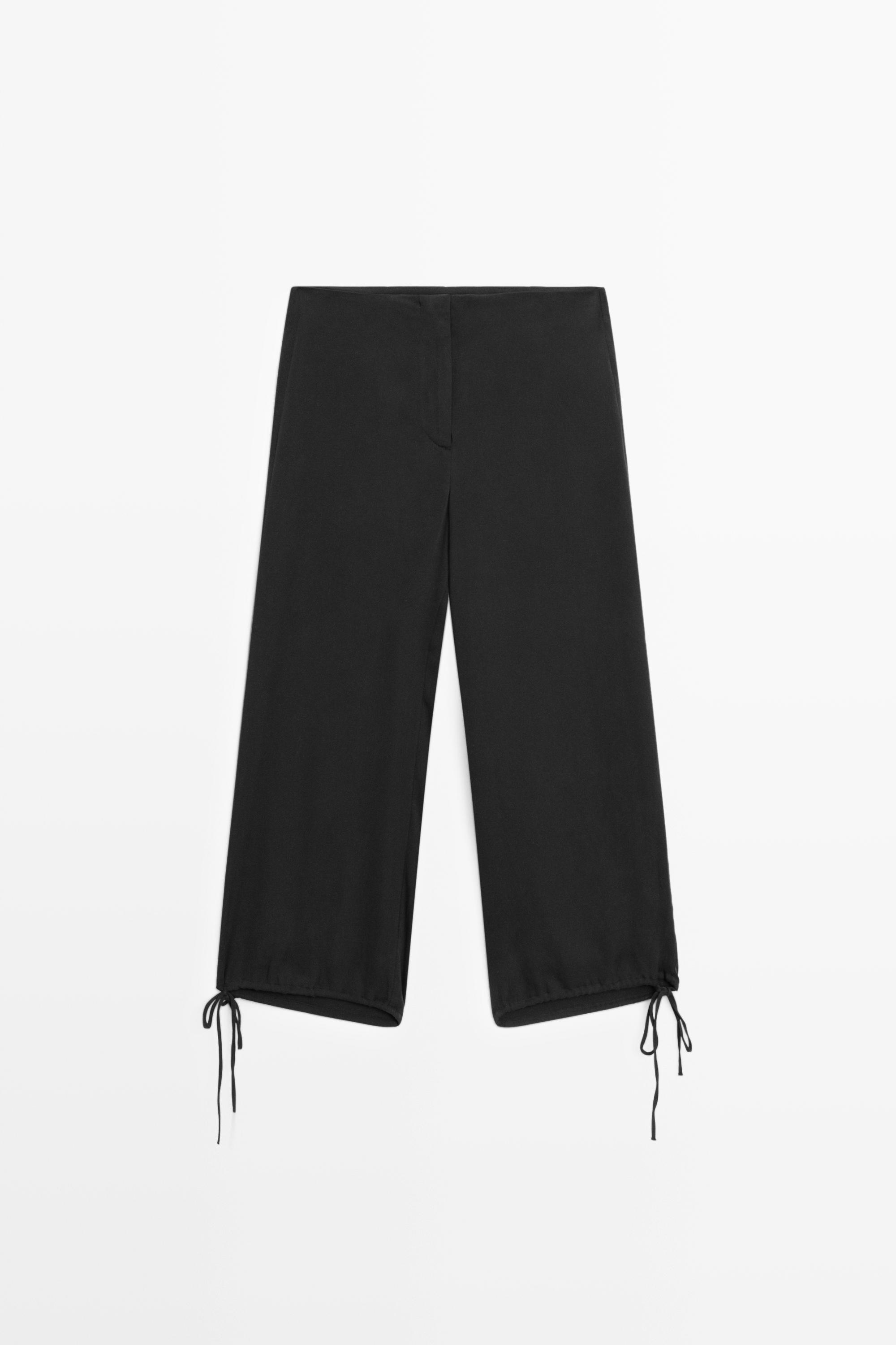 Silk blend tie-hem capri pants — BLACK