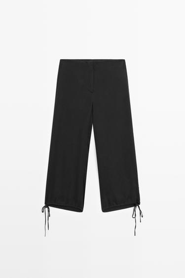 Silk blend tie-hem capri pants — BLACK 2