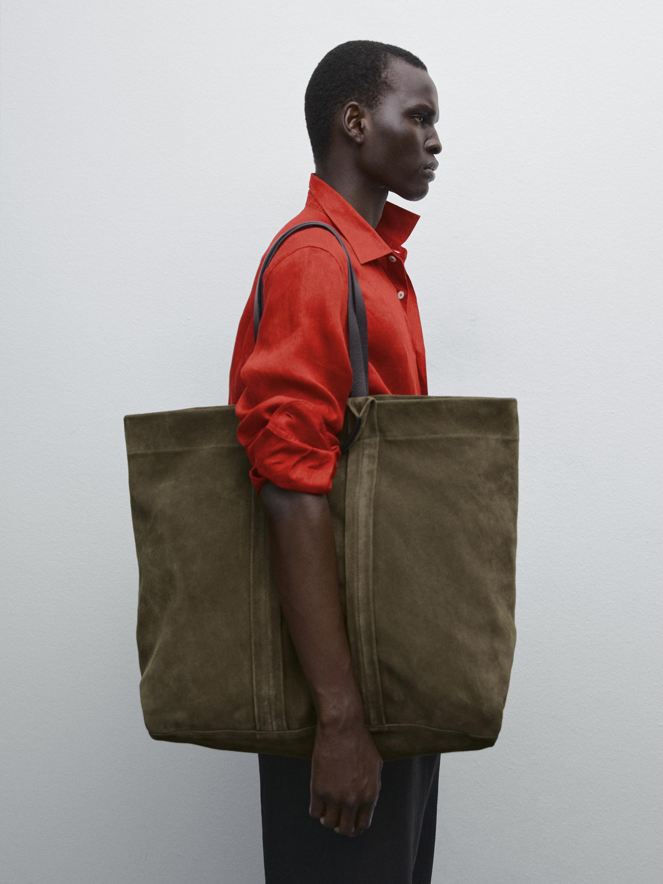 Split suede leather shopper bag