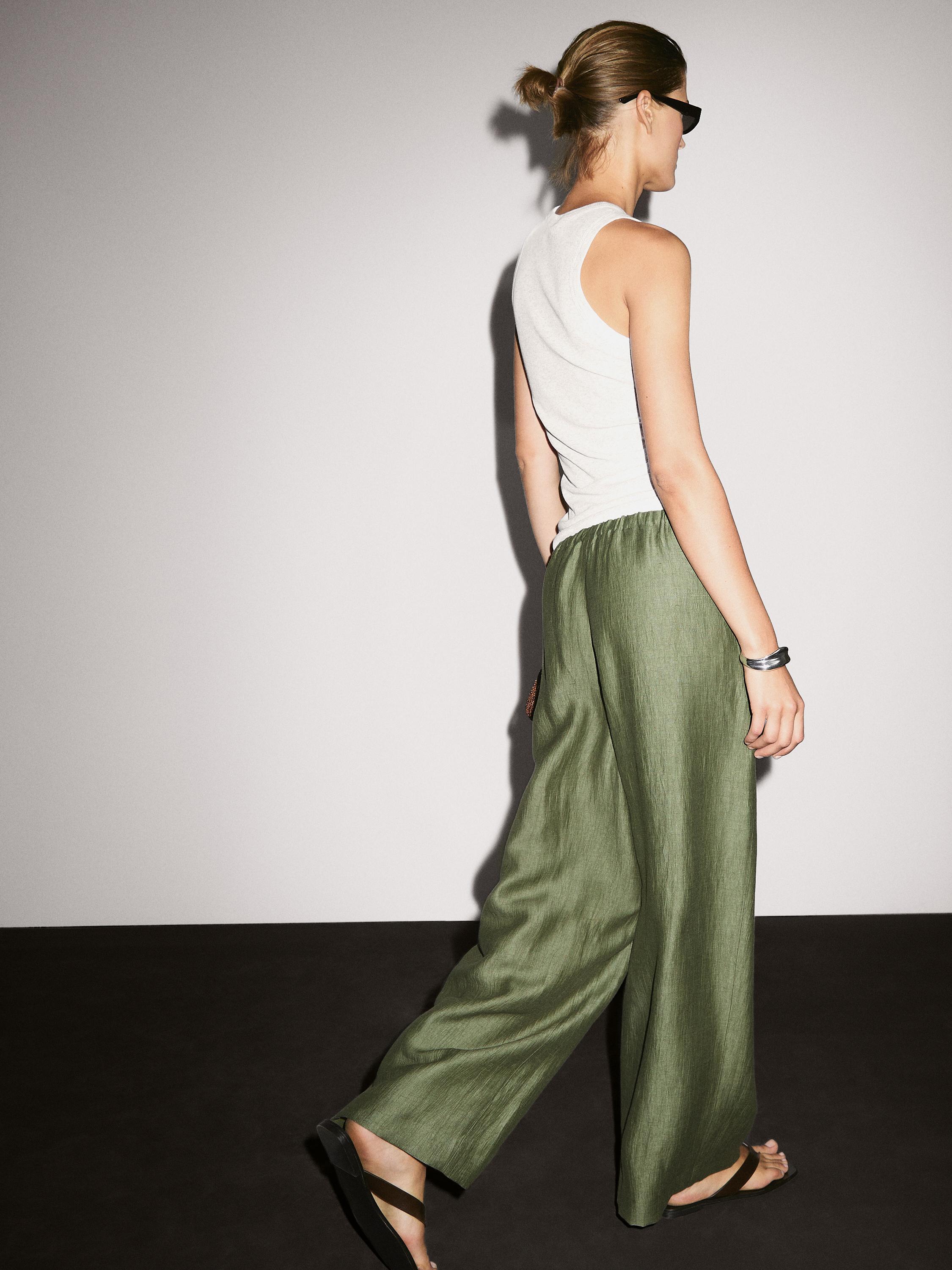 Straight fit flowing linen blend trousers