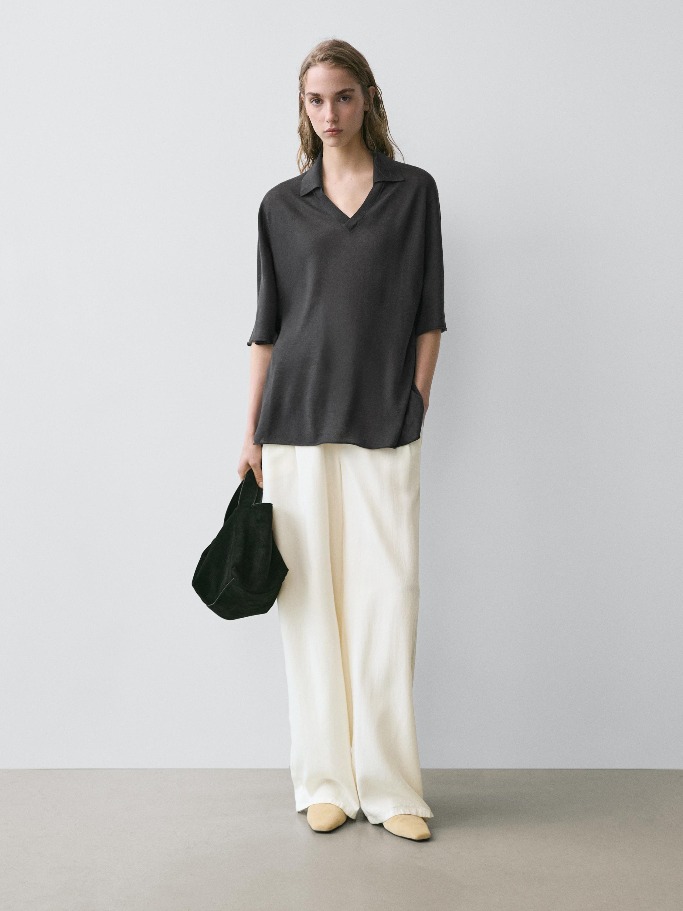 Oversize silk and wool blend knit sweater