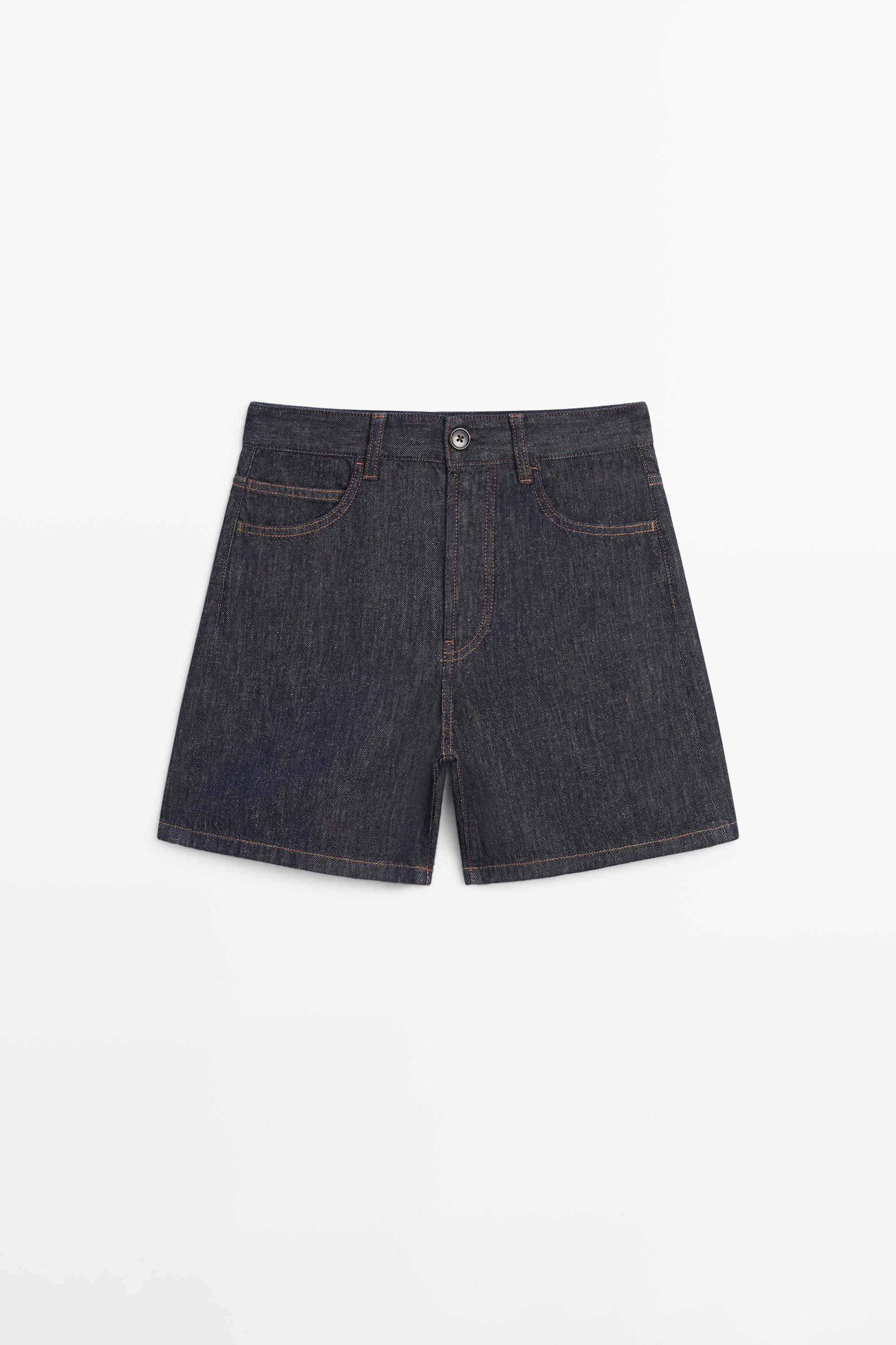 Total look mid-rise denim Bermuda shorts — DARK BLUE