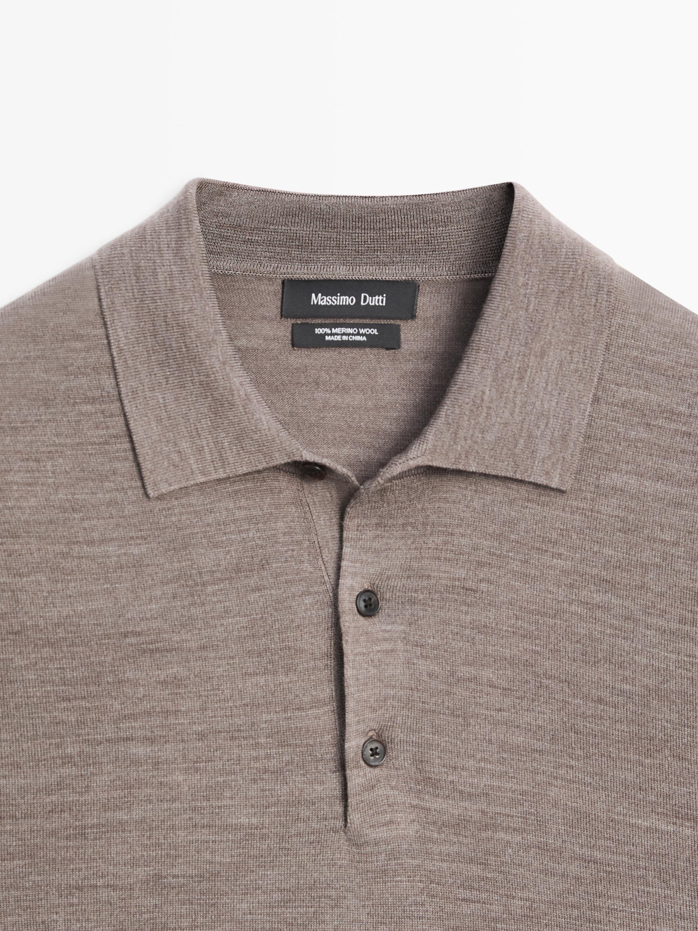 100% wool knit sweater with polo collar — MOLE BROWN