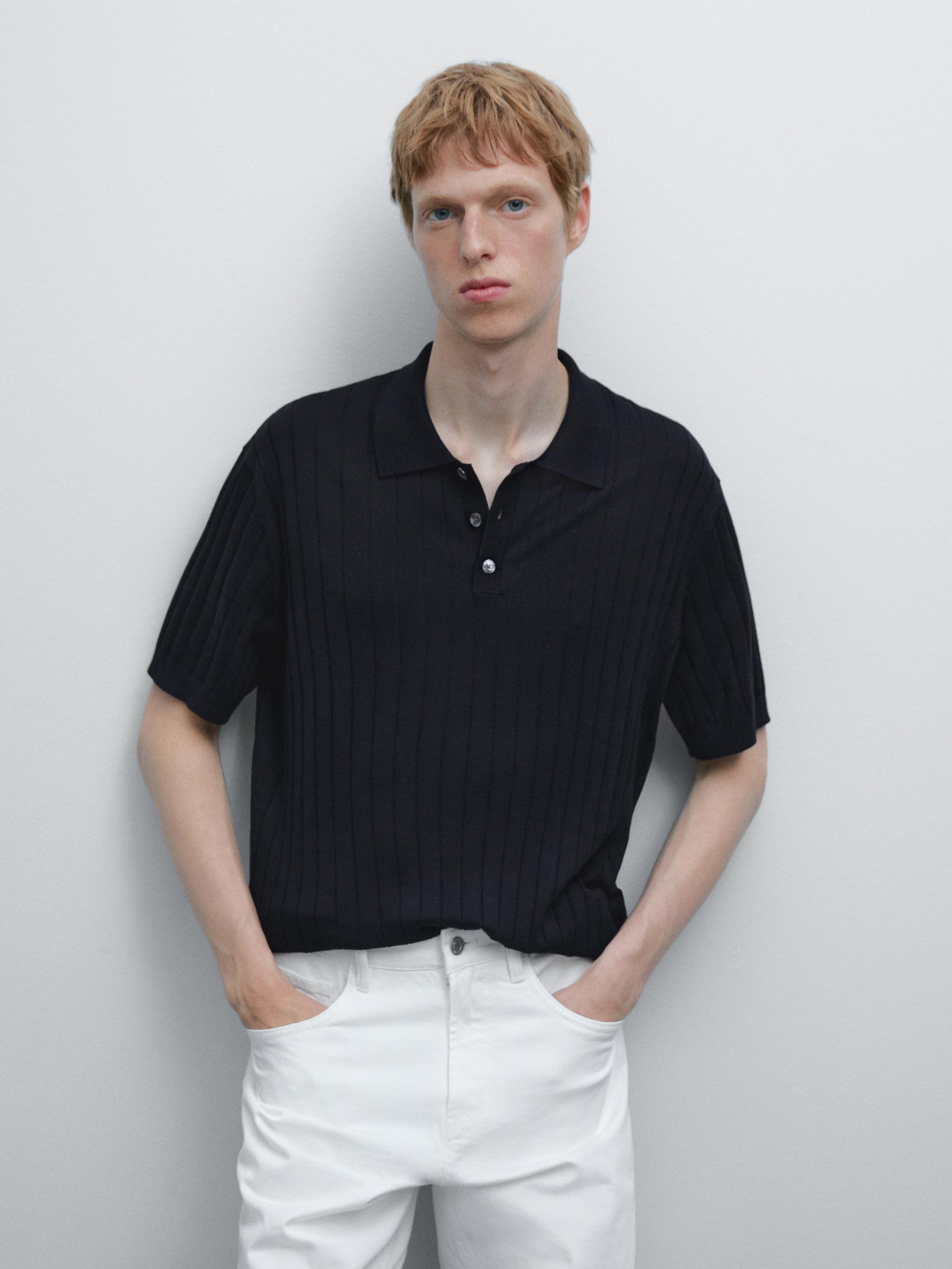 Ribbed knit polo shirt