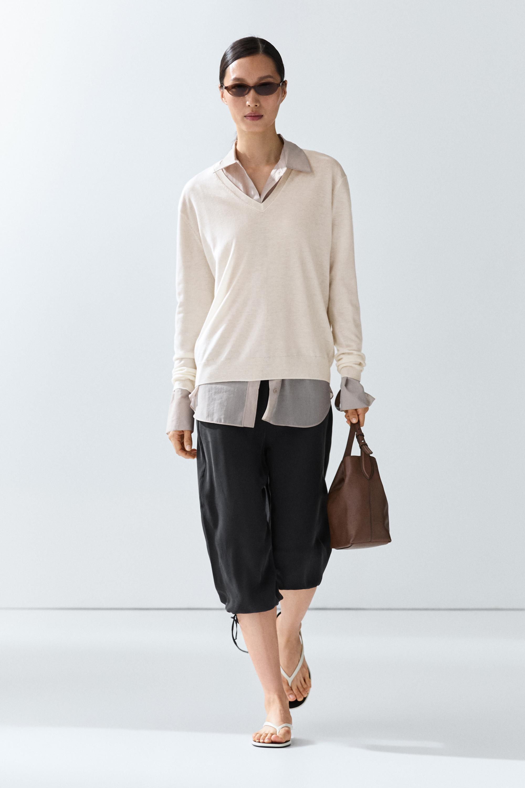 Pullover In Maglia Con Scollo A V - Ecru - Xl - Massimo Dutti - Female-image