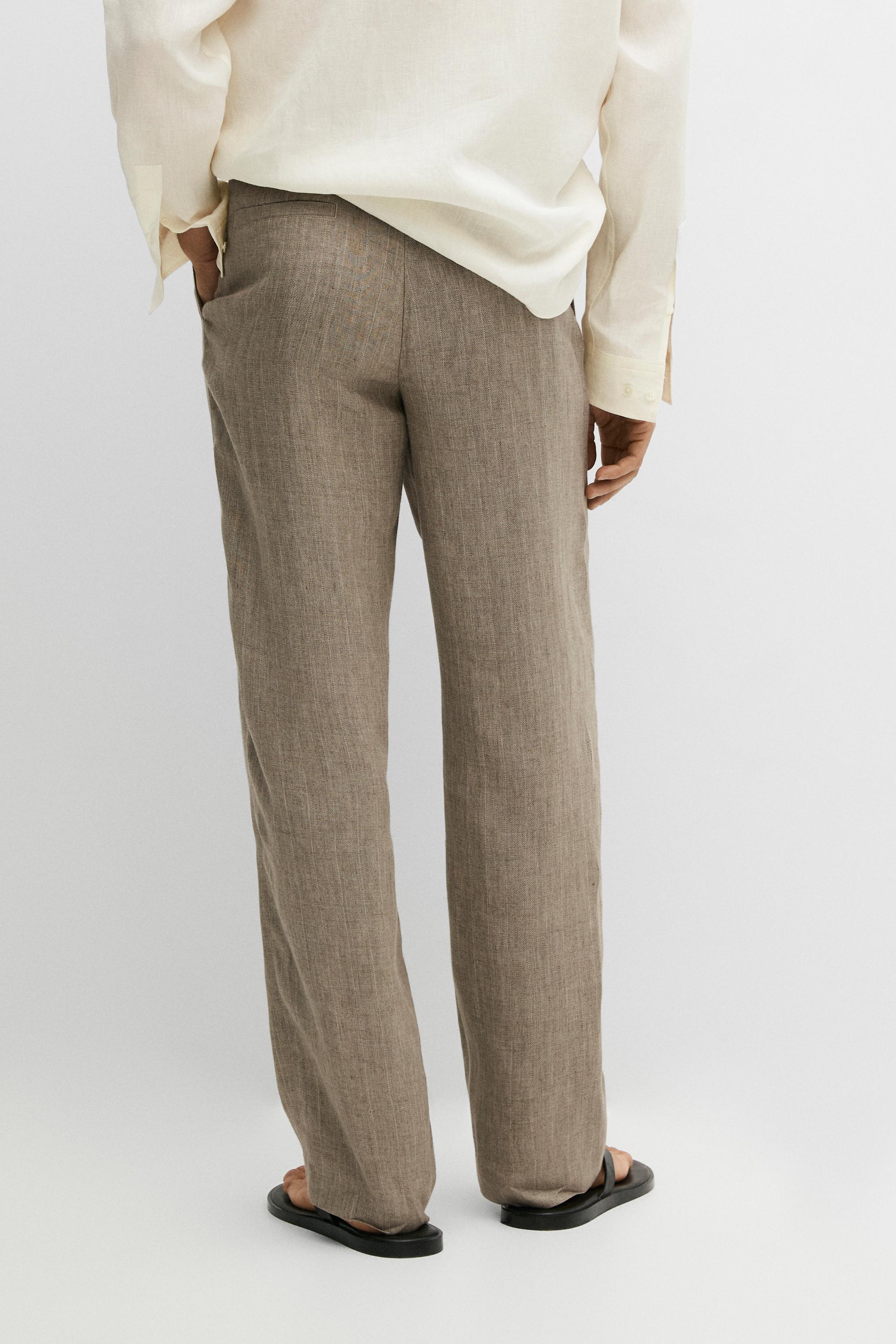 100% linen striped trousers — BEIGE