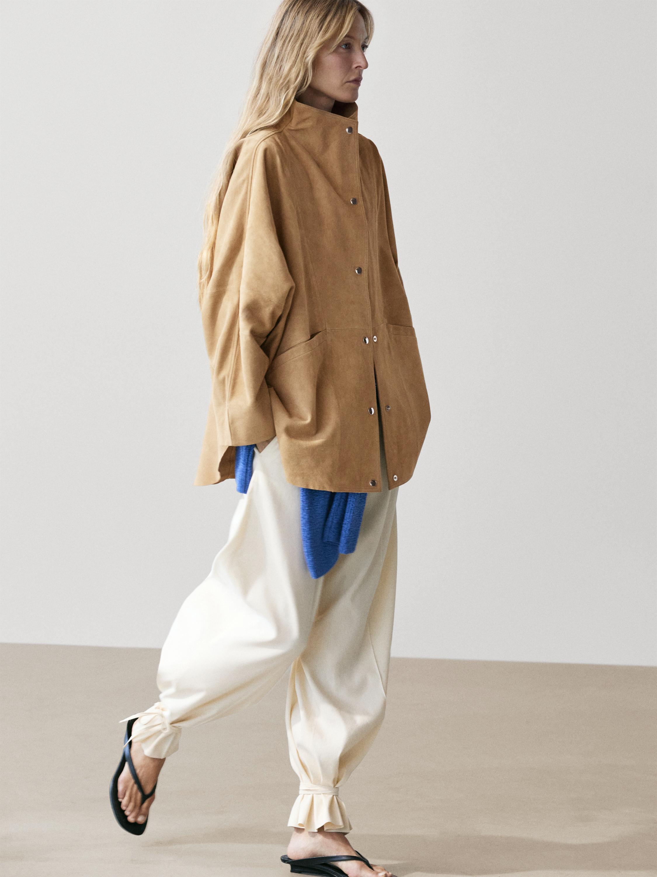 Oversize suede leather jacket — SAND