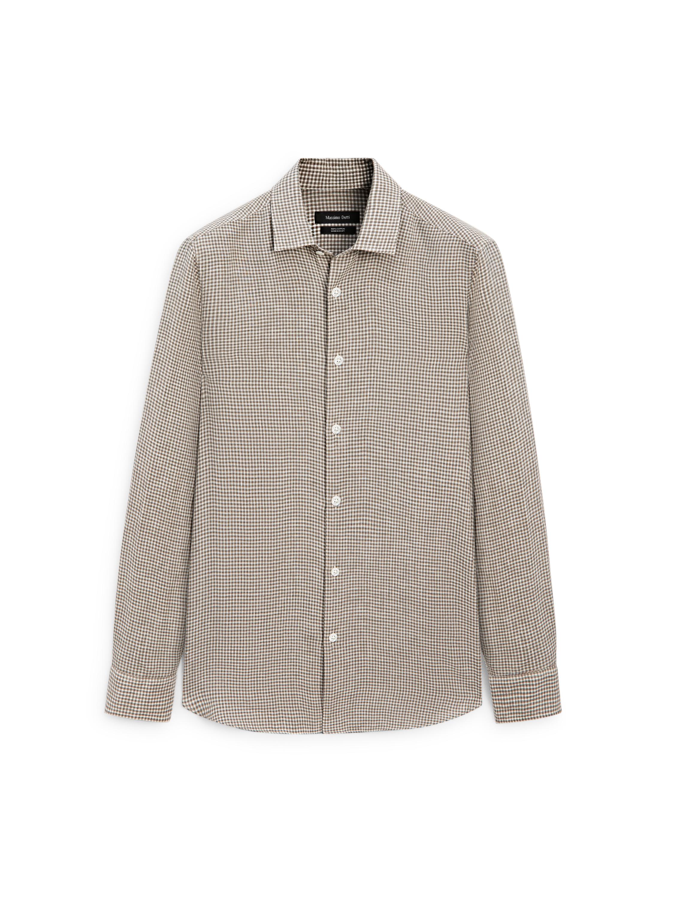 100% linen regular fit check shirt — BROWN