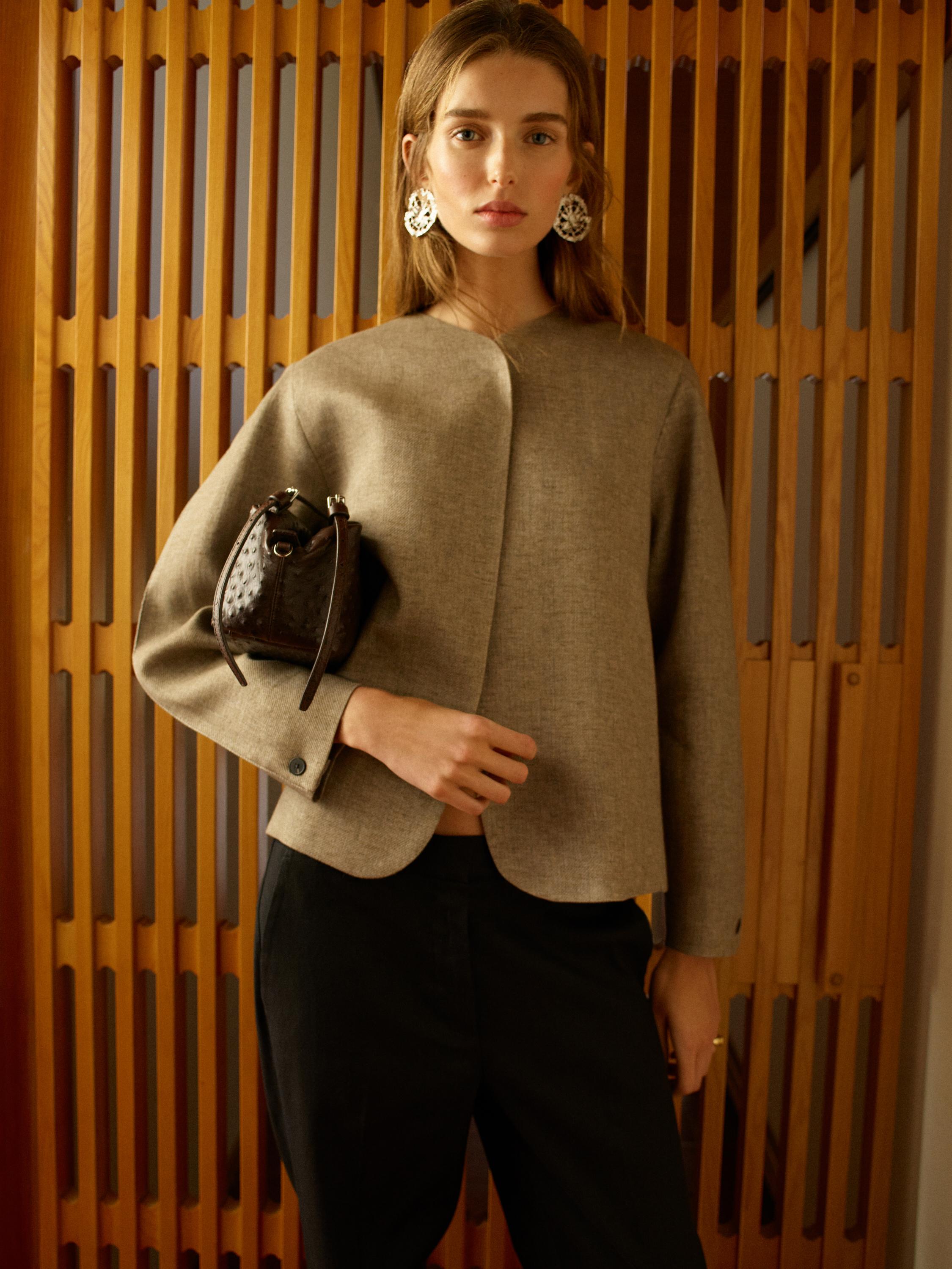 Short linen blend jacket — MOLE BROWN