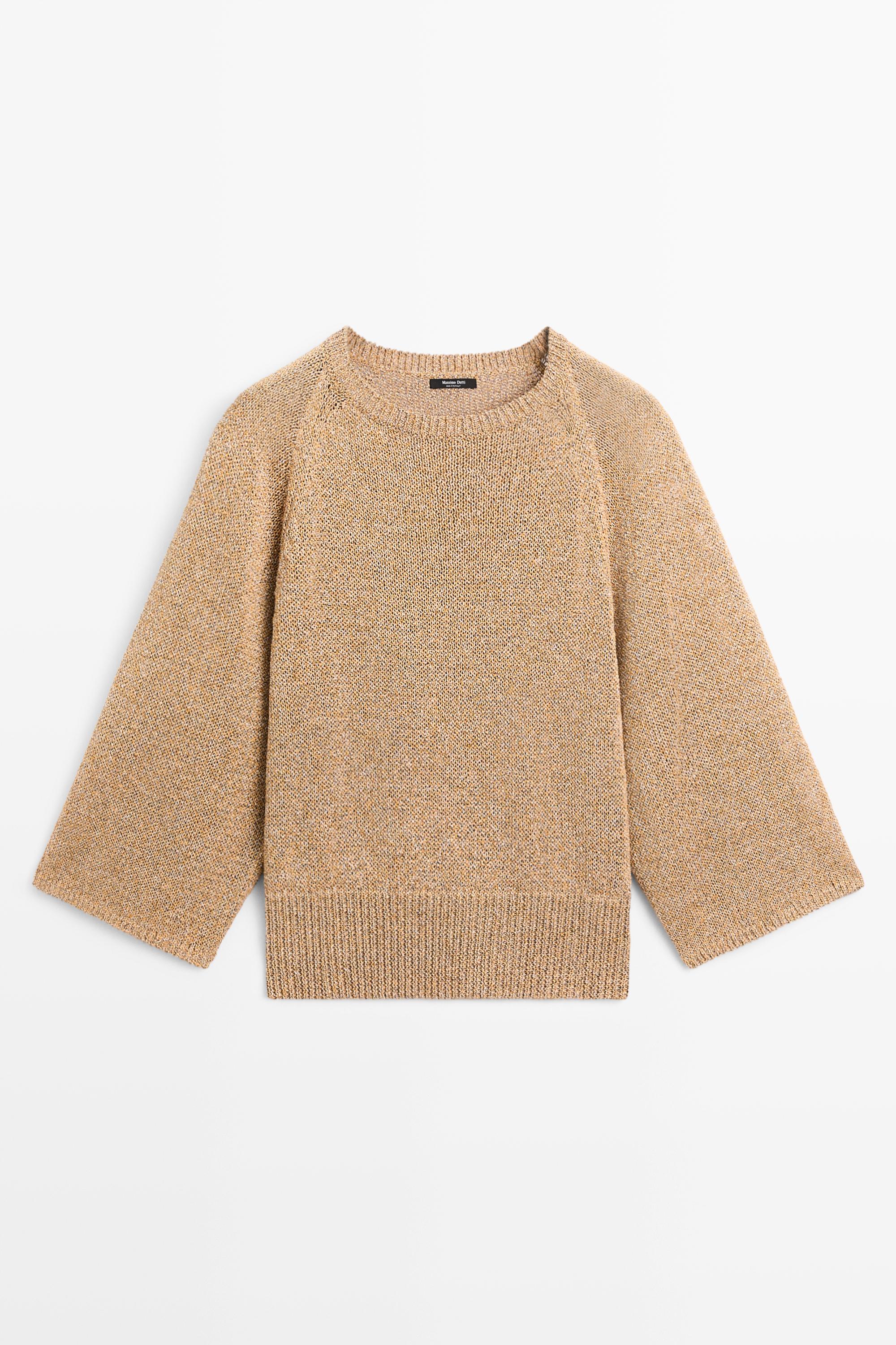 Cotton blend heathered knit sweater — Tobacco brown