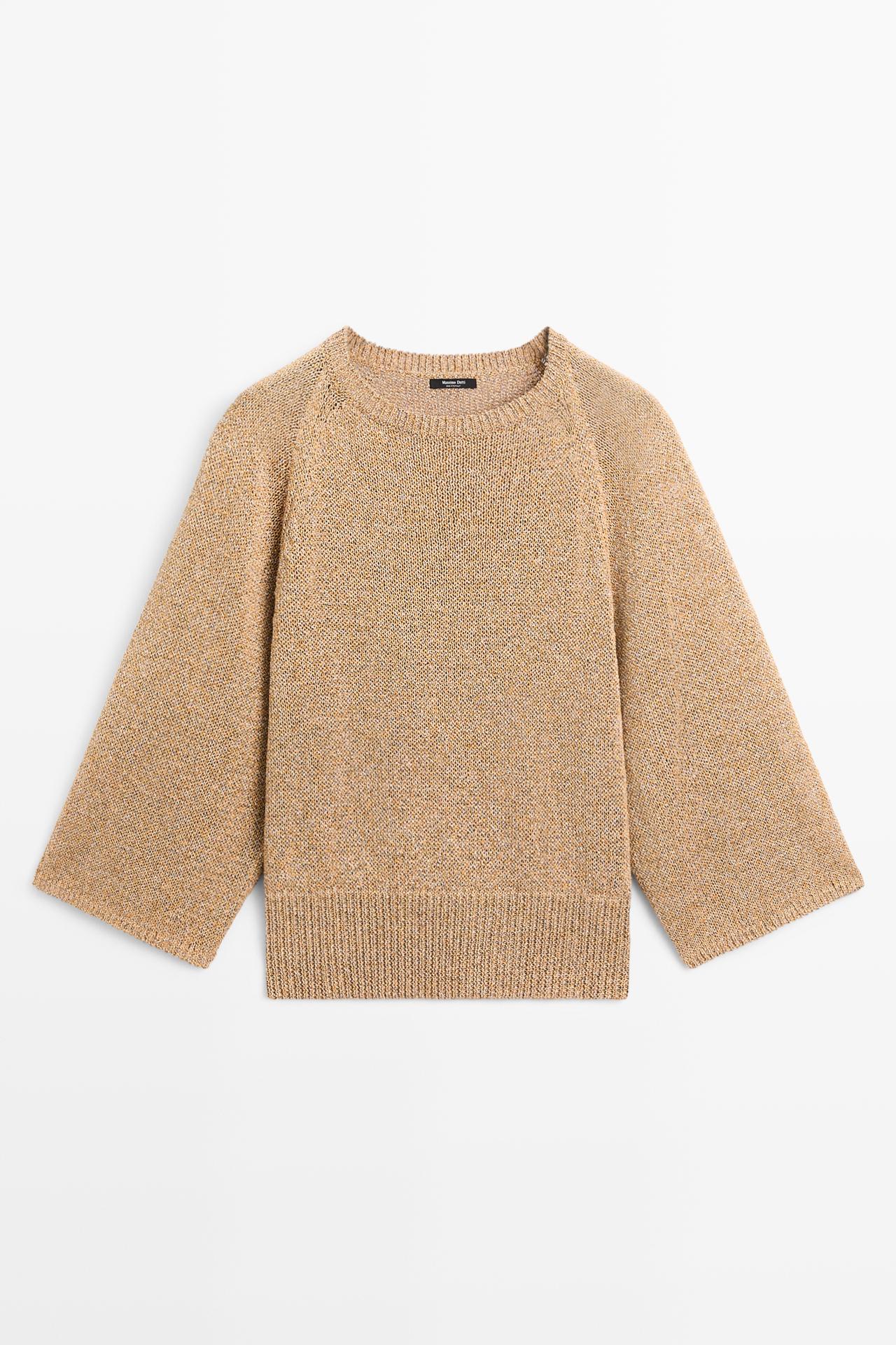 Cotton blend heathered knit sweater — Tobacco brown