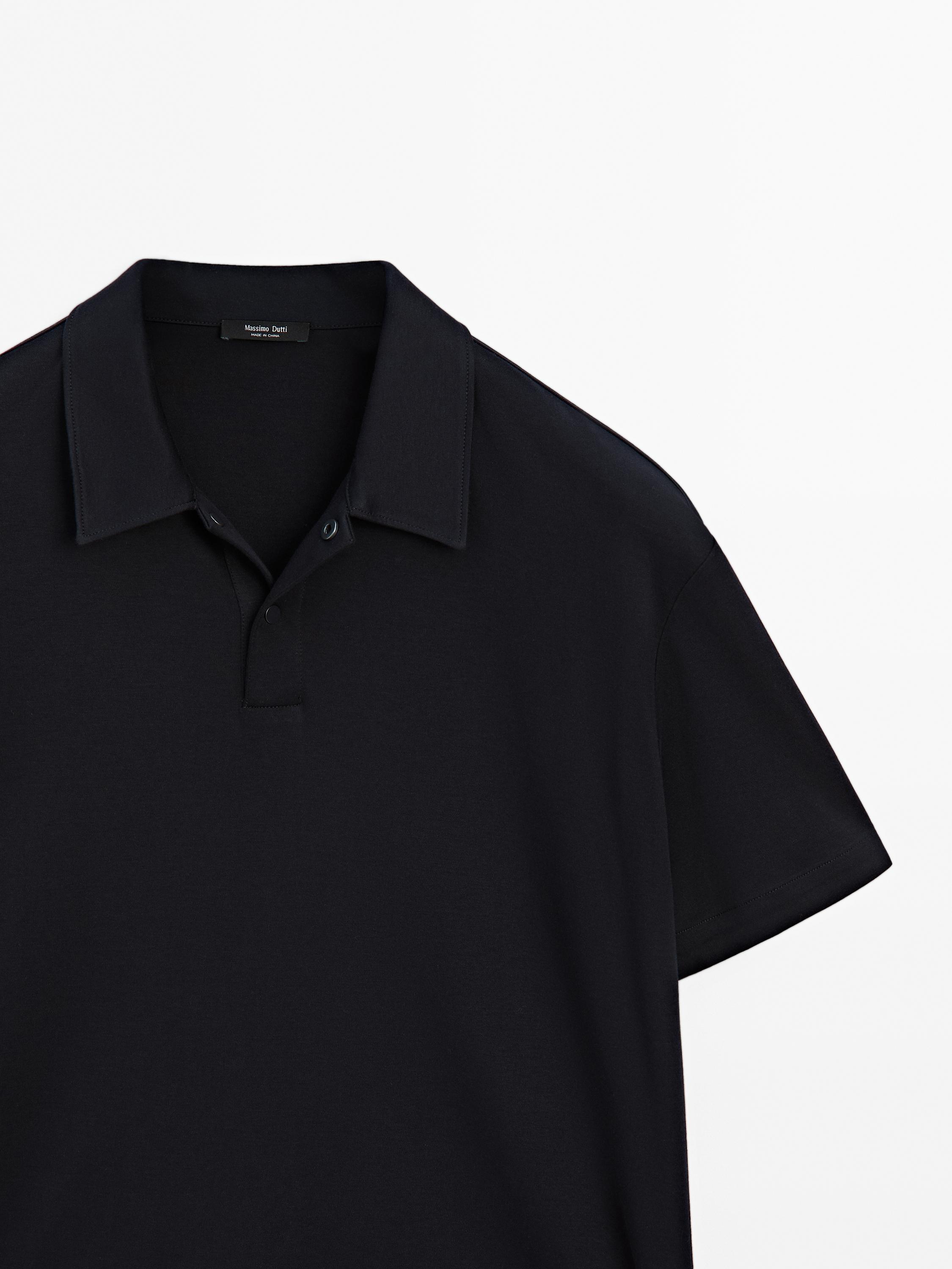 Short sleeve polo shirt with snap-button placket
