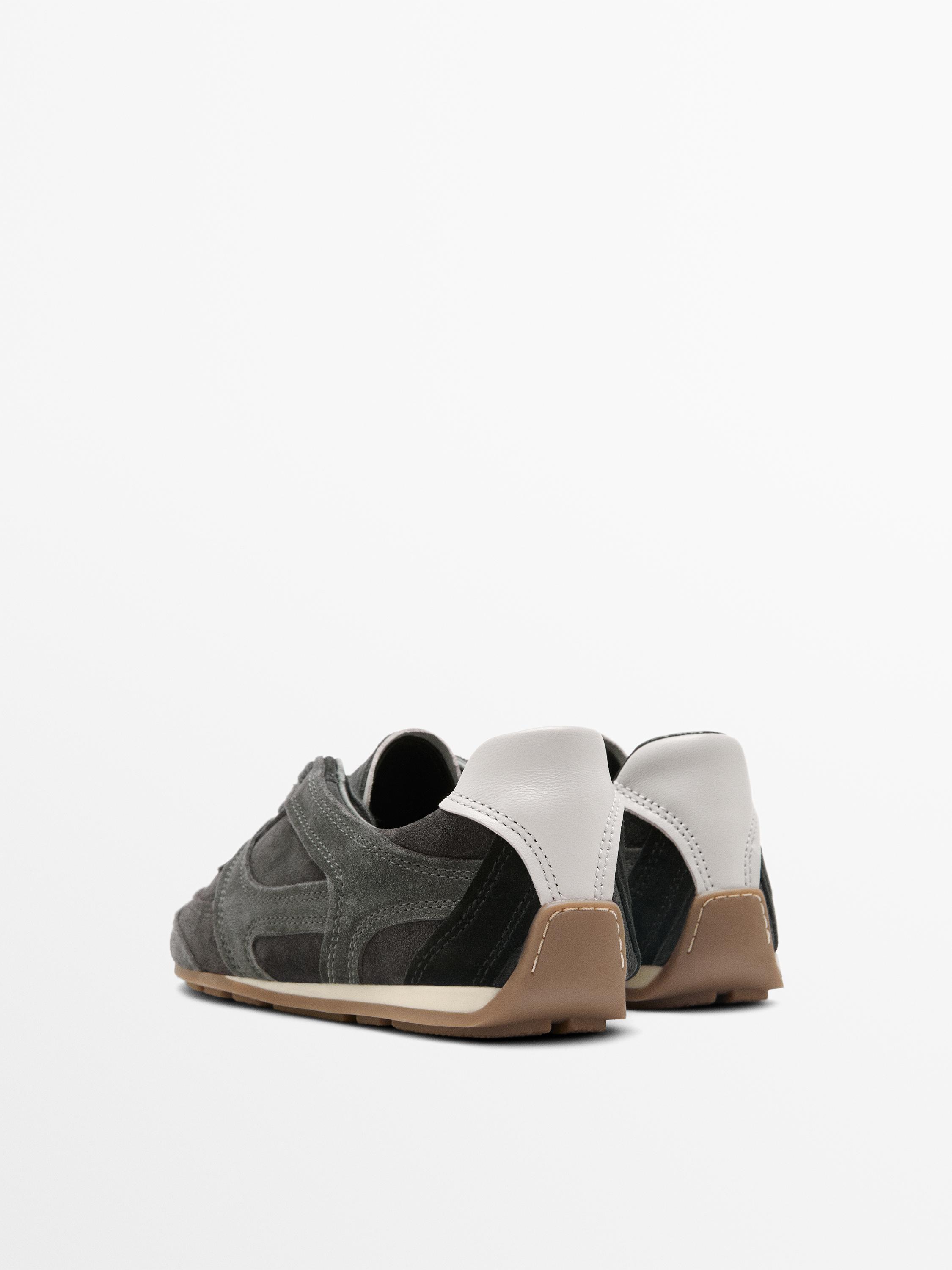 Contrast leather trainers — GREY