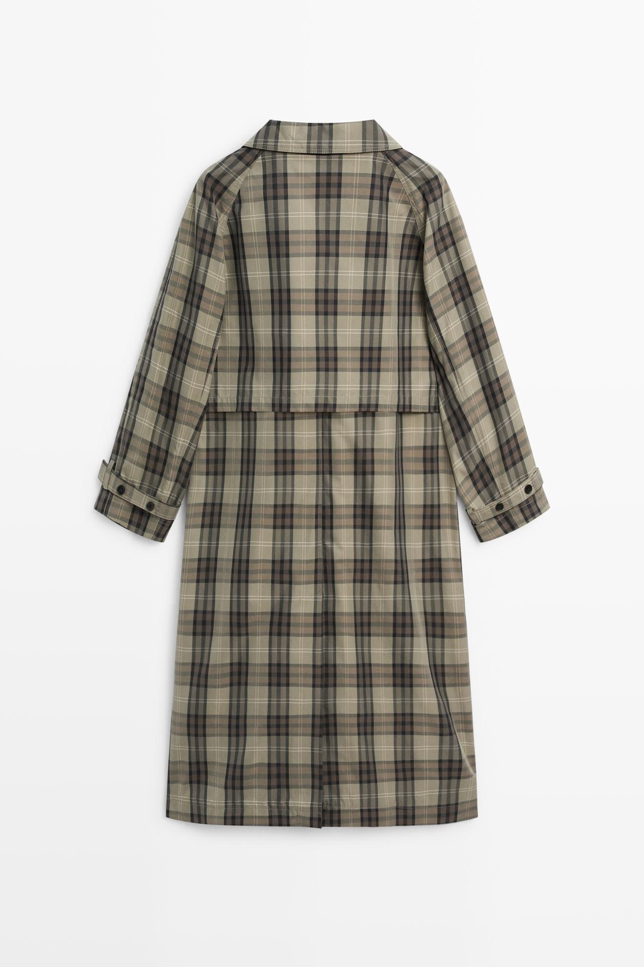 Long plaid cotton blend trench — Powder