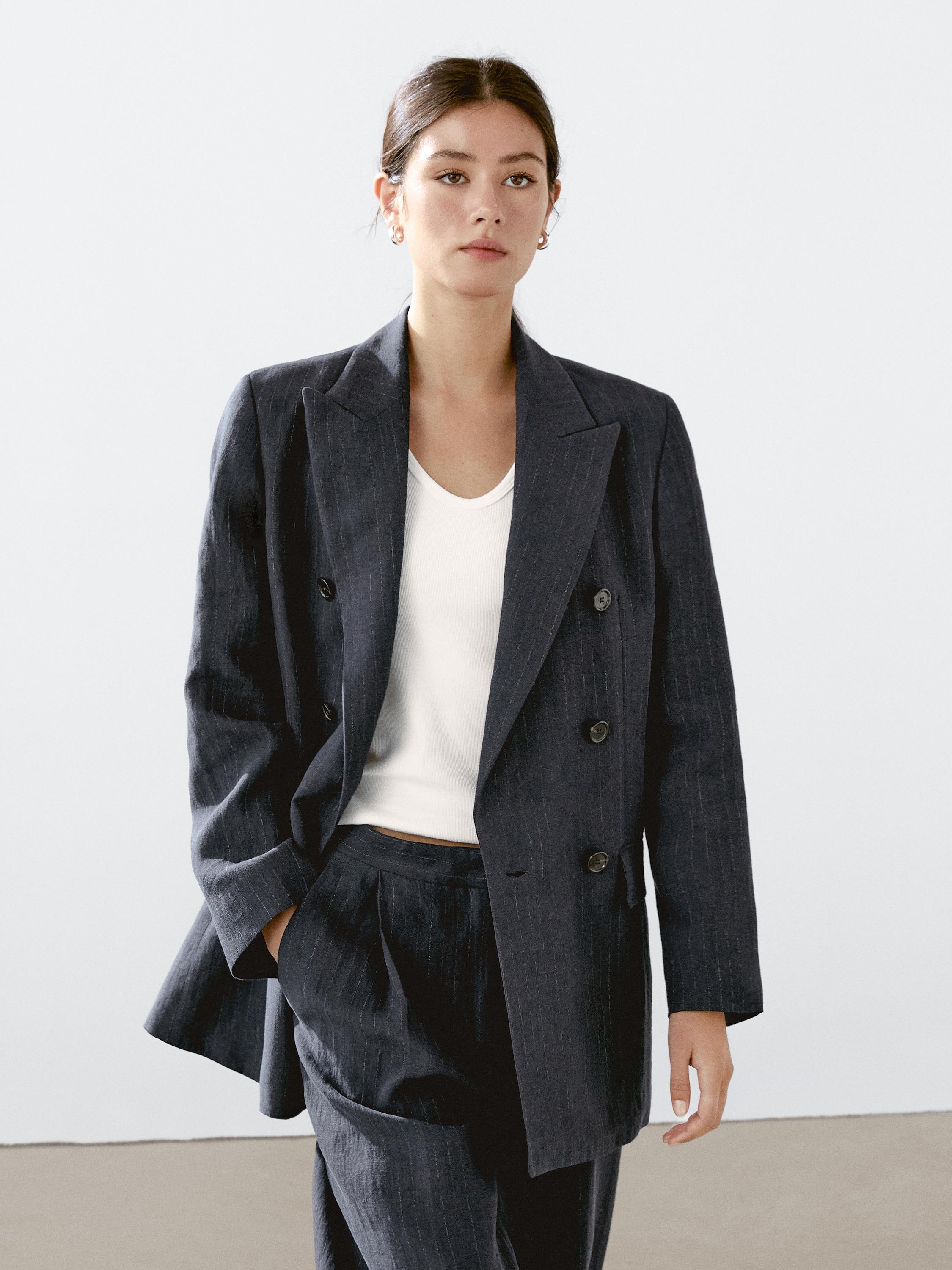 Linen blend pinstripe blazer