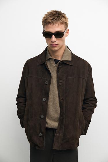 Suede leather pocket overshirt — Chocolate 3