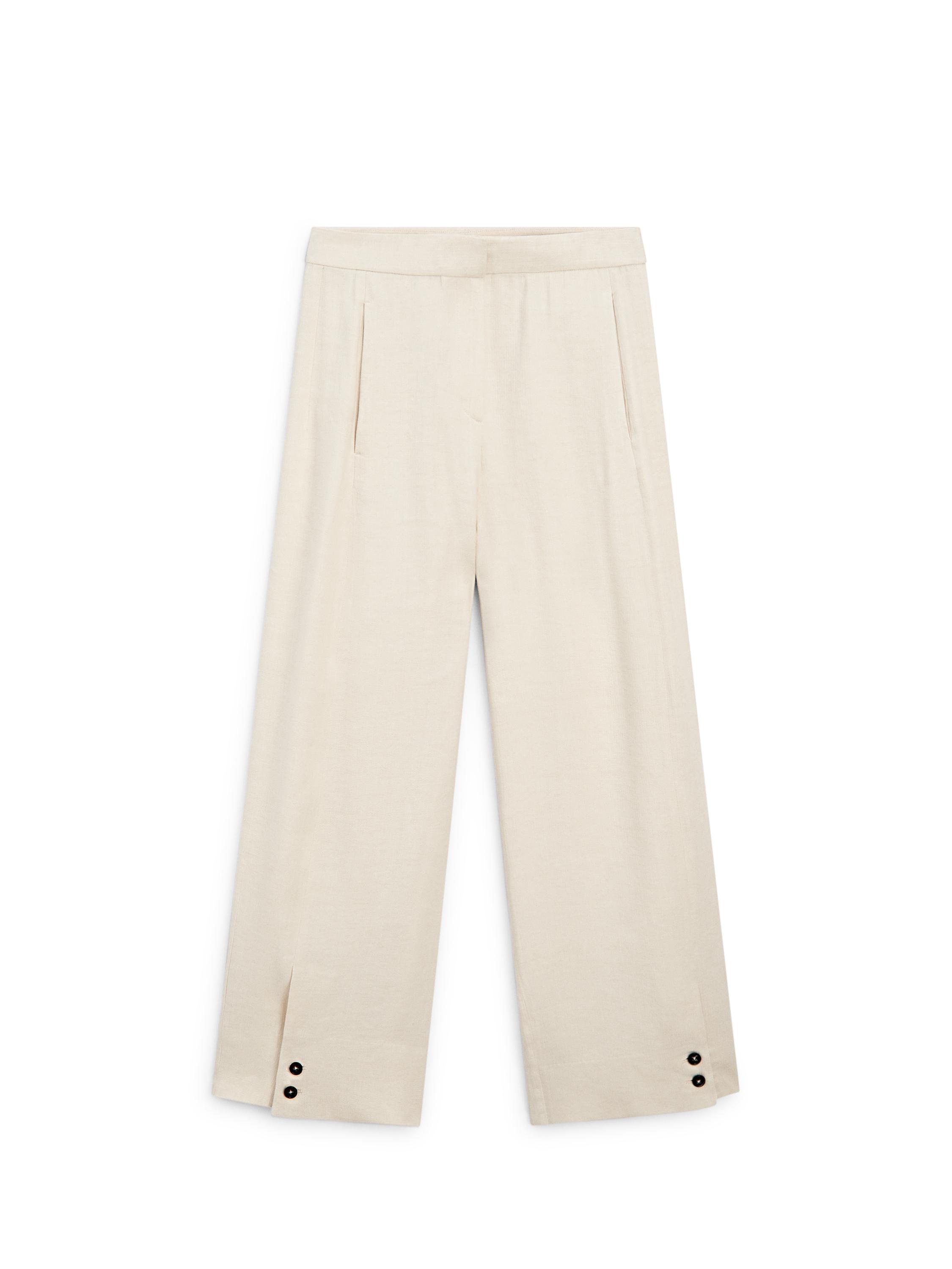 Linen blend suit trousers with button detail — CREAM