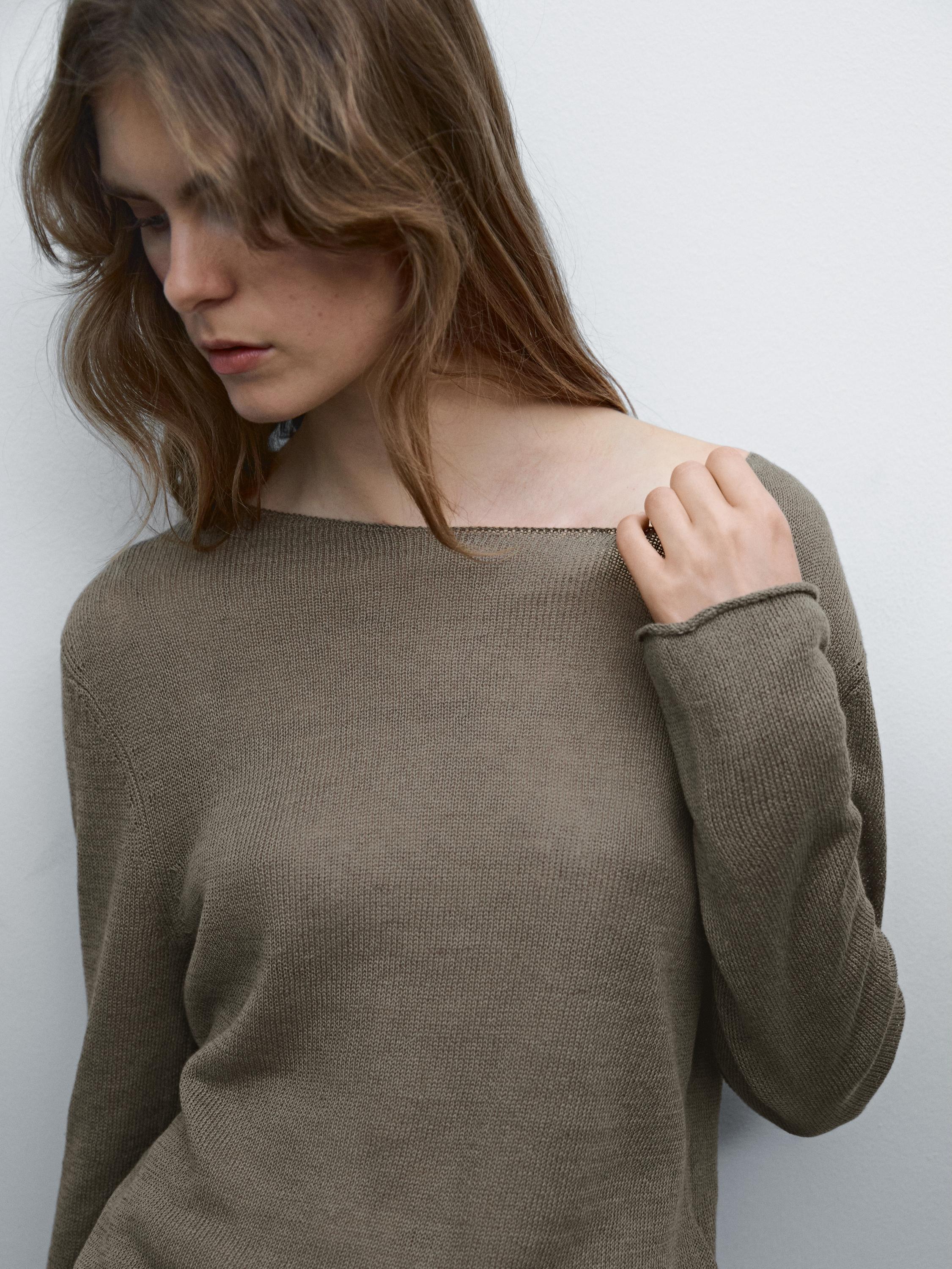 Linen blend cutwork sweater