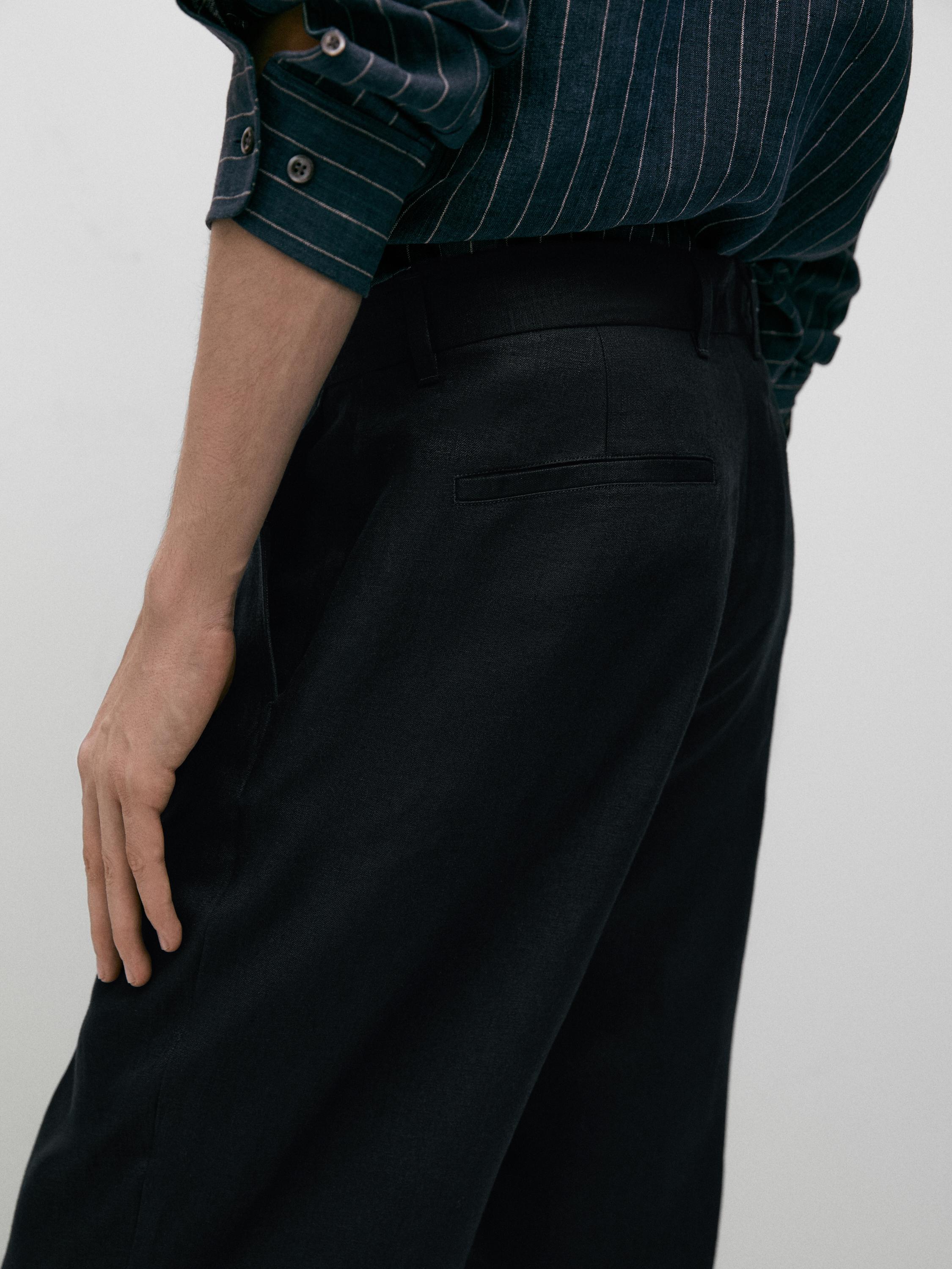 Tapered fit linen pants — NAVY BLUE