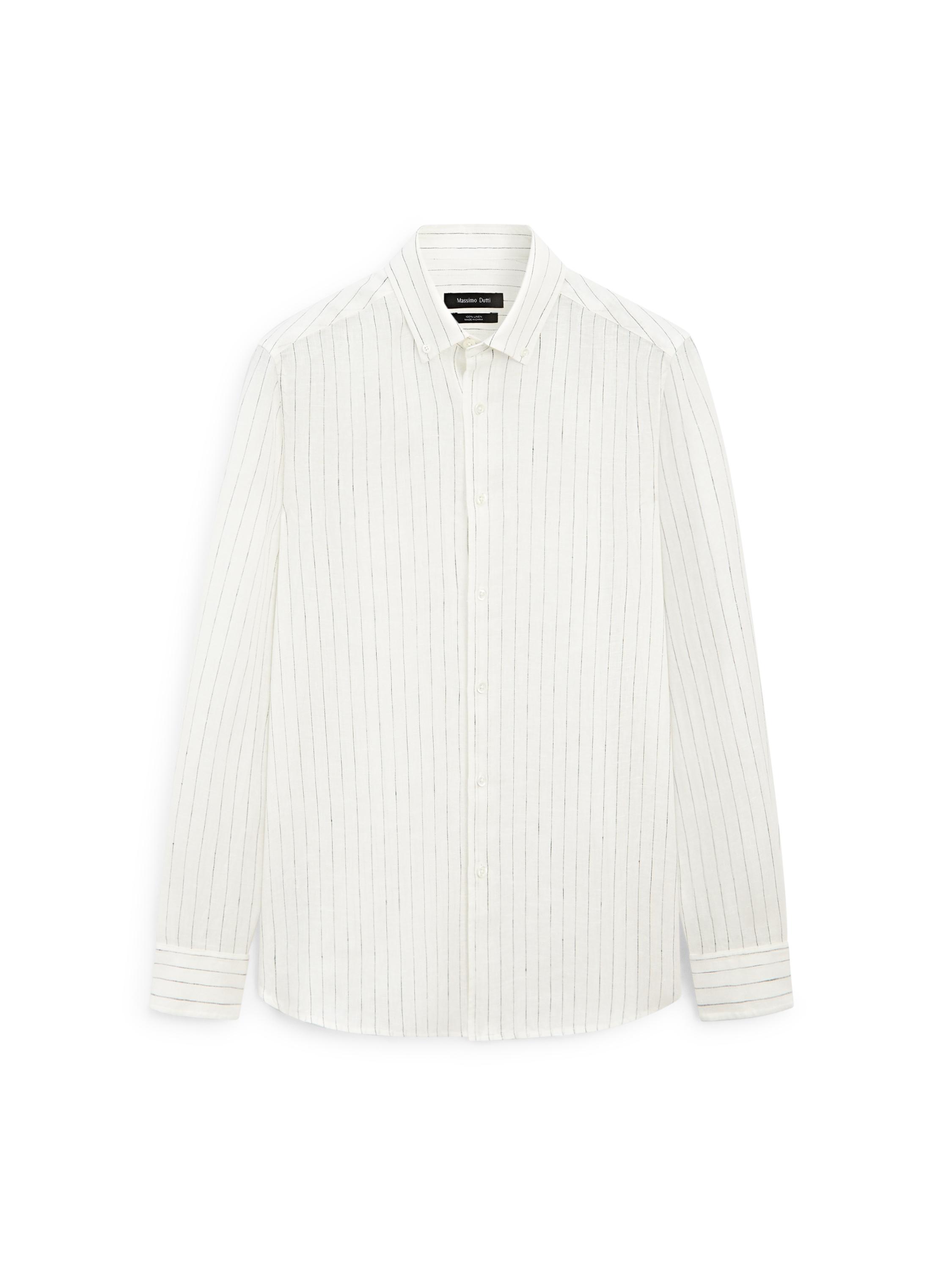 100% linen regular fit striped shirt — CREAM