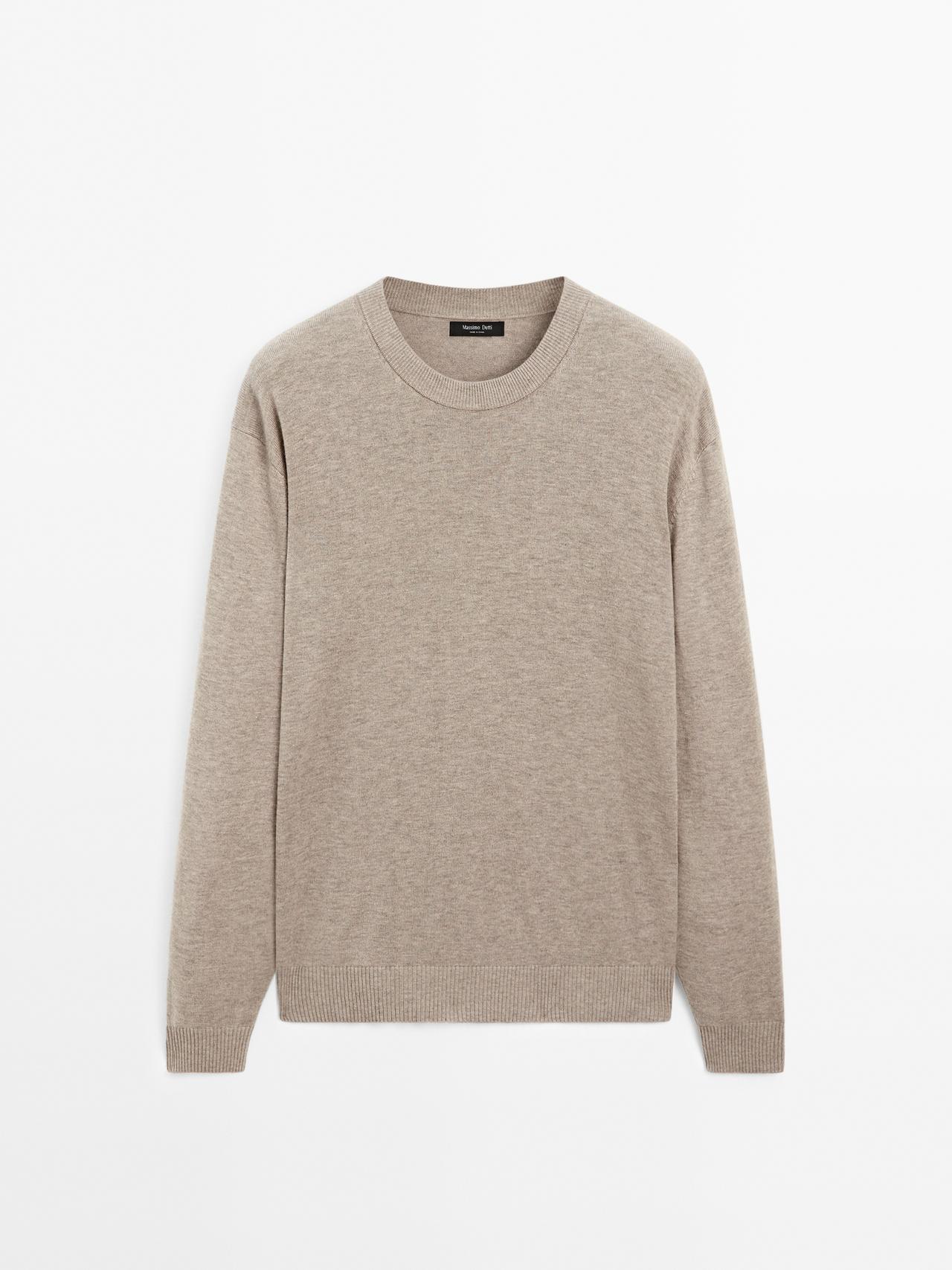 Massimo Dutti - Herre - Striktrøje Med Rund Hals - Sandfarvet - S